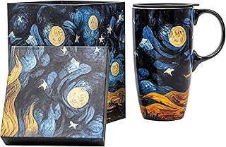 Topadorn Ceramic Mug with Porcelain Latte Mug 17oz. Coffee and Tea Cup with Lid, Gift Box Included - Night Sky Design