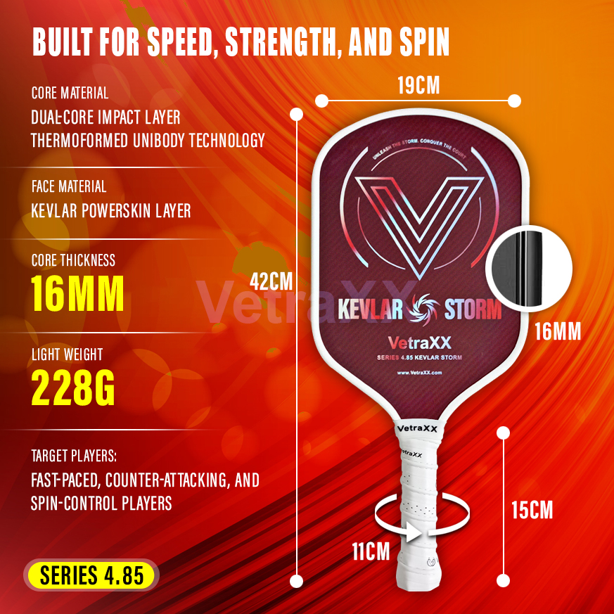 VetraXX DUAL Surface Pickleball Paddle Series 4.85 Kevlar Storm