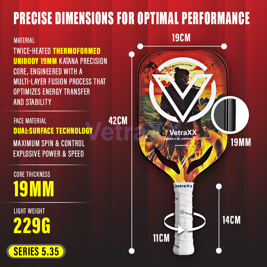 VetraXX DUAL Surface Pickleball Paddle Series 5.35 Katana Blaze