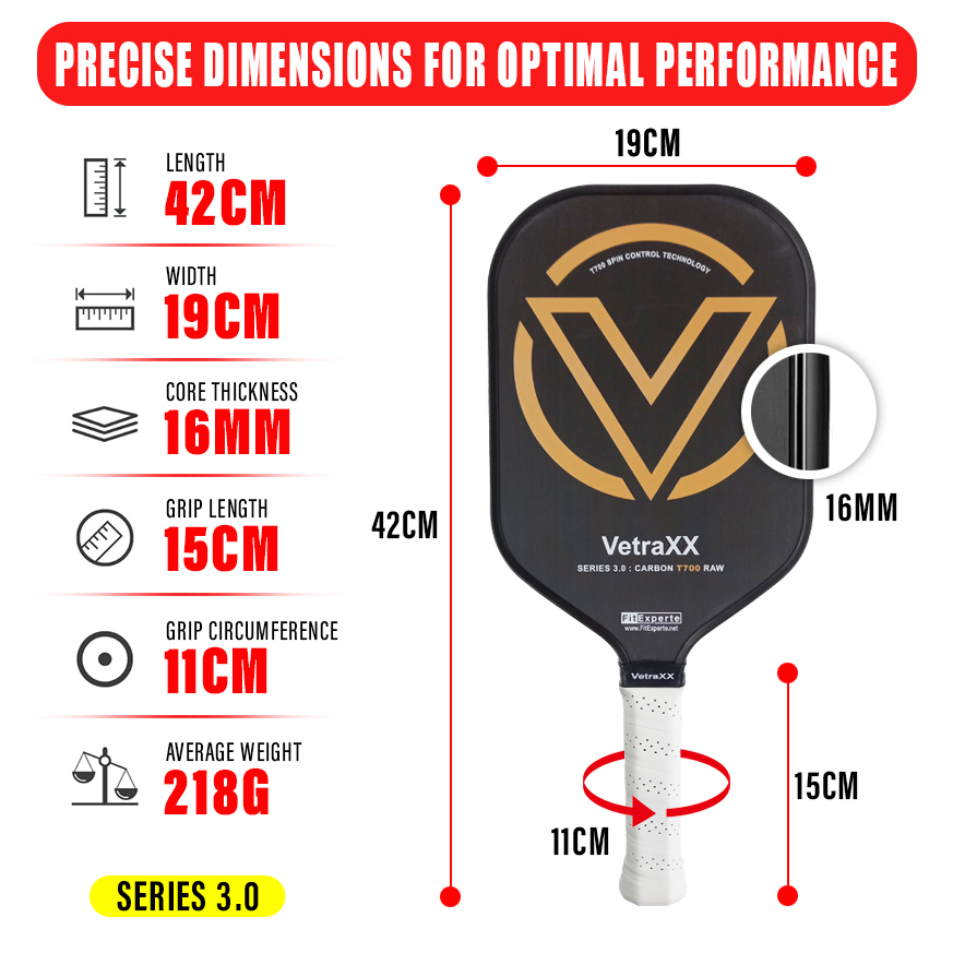 VetraXX Pickleball Paddles Series 3.0 T700 raw Carbon