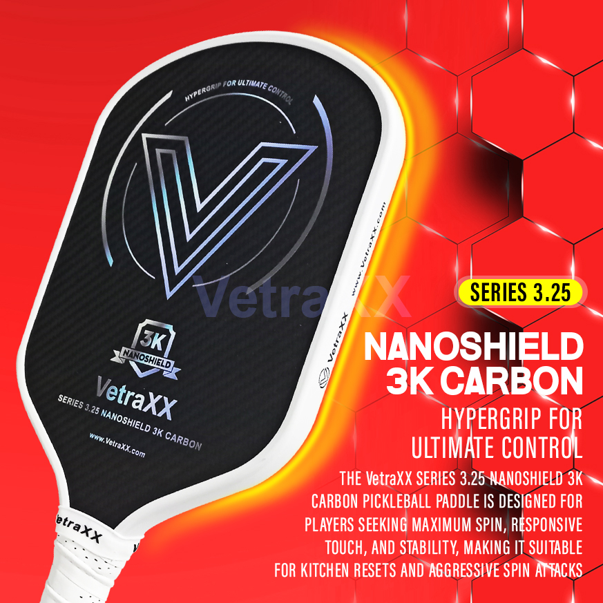 VetraXX Pickleball Paddles Series 3.25 Nanoshield 3K Carbon