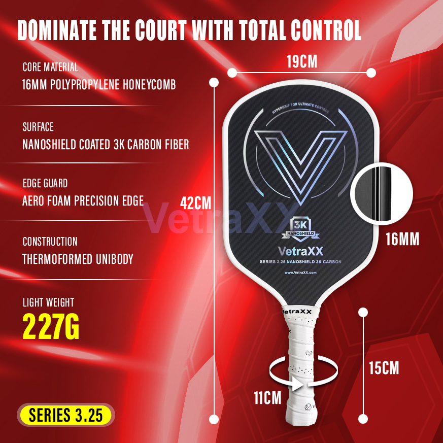 VetraXX Pickleball Paddles Series 3.25 Nanoshield 3K Carbon