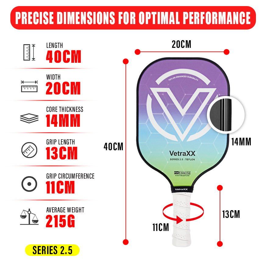 VetraXX Pickleball Paddles Series 2.5 Teflon Racket Paddle Ball Grip