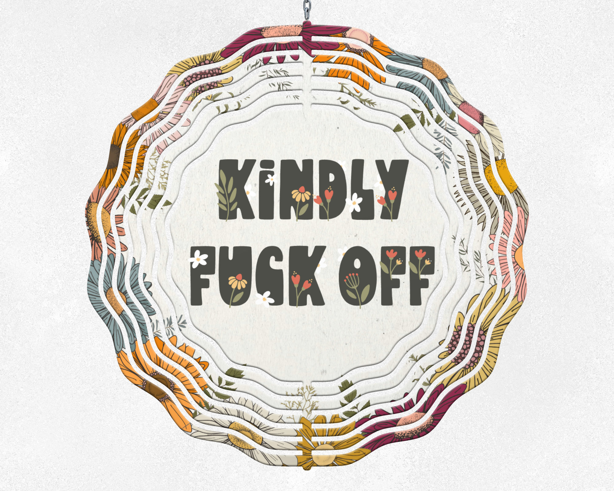 Kindly Fuck Off 8 Inch Aluminum Wind Spinner With Glass Crystal Sun Catcher