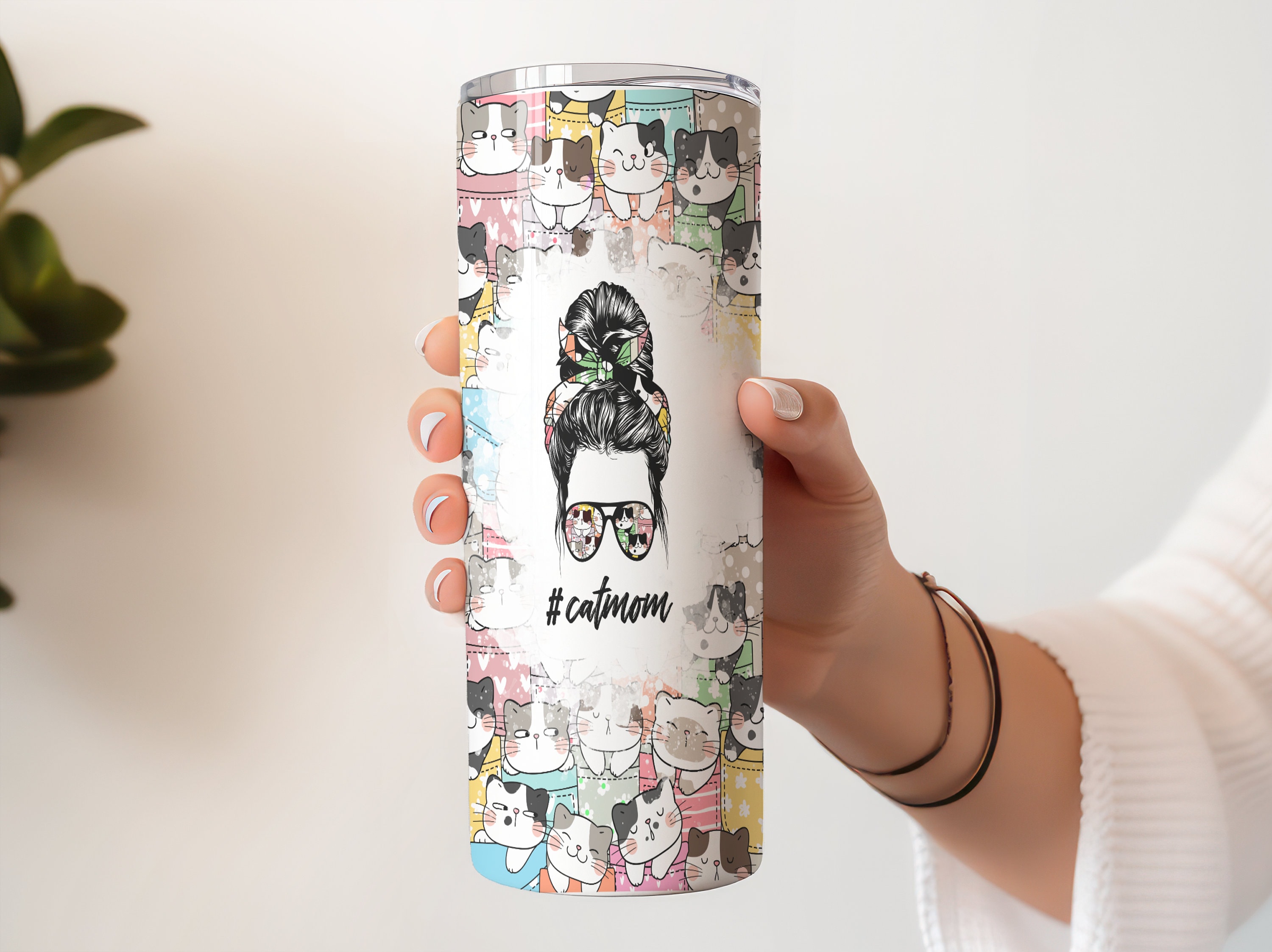 Messy Bun Cat Mom 20oz Insulated Hot/Cold Stainless Steel Tumbler