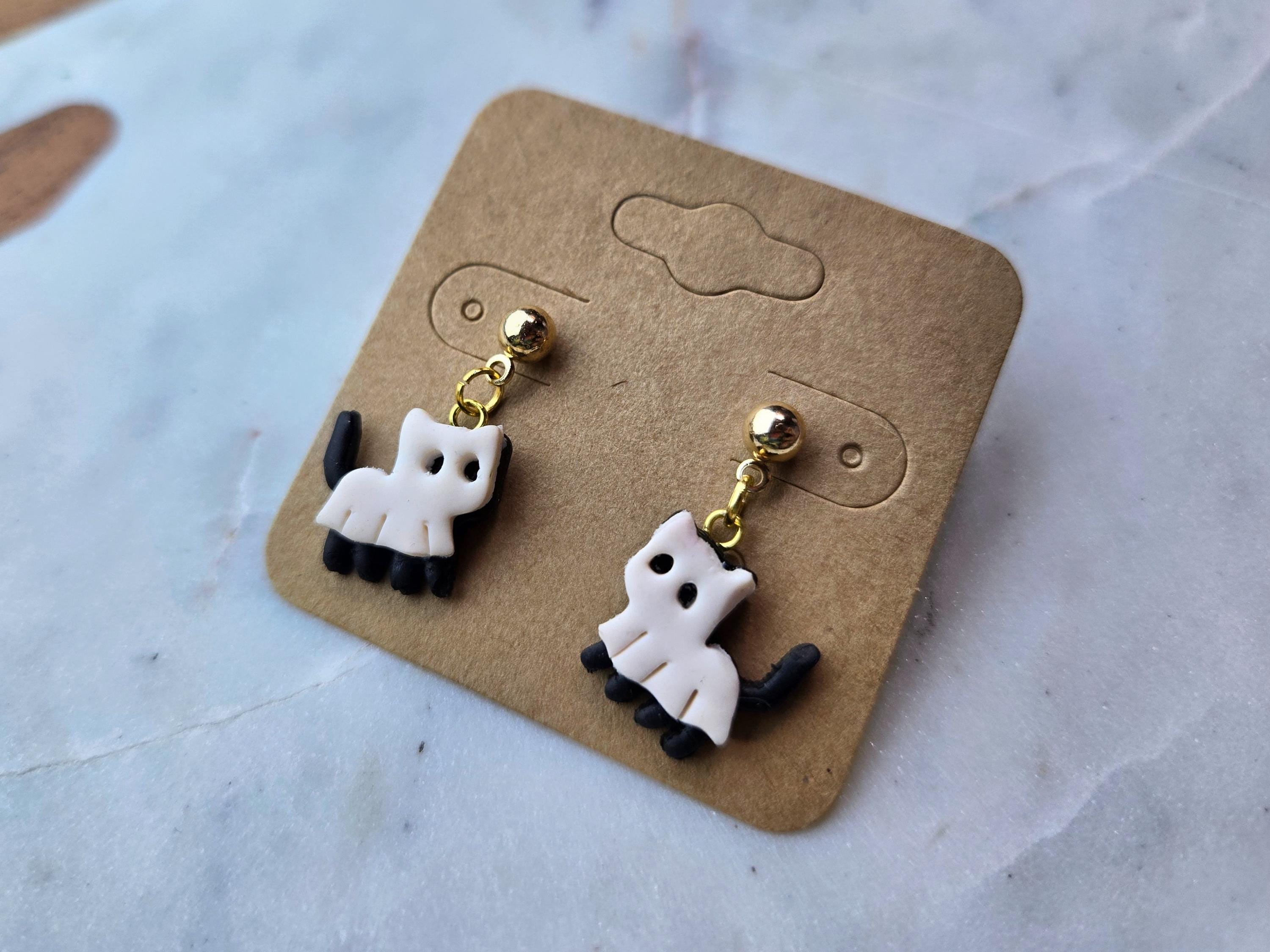 Halloween Ghost Cats Small Polymer Clay Earrings