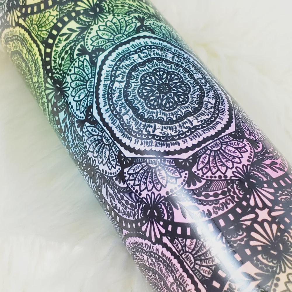 Hidden Swear Word Mandala Pastel Rainbow Gradient 20oz Insulated Hot/cold Stainless Steel Tumbler