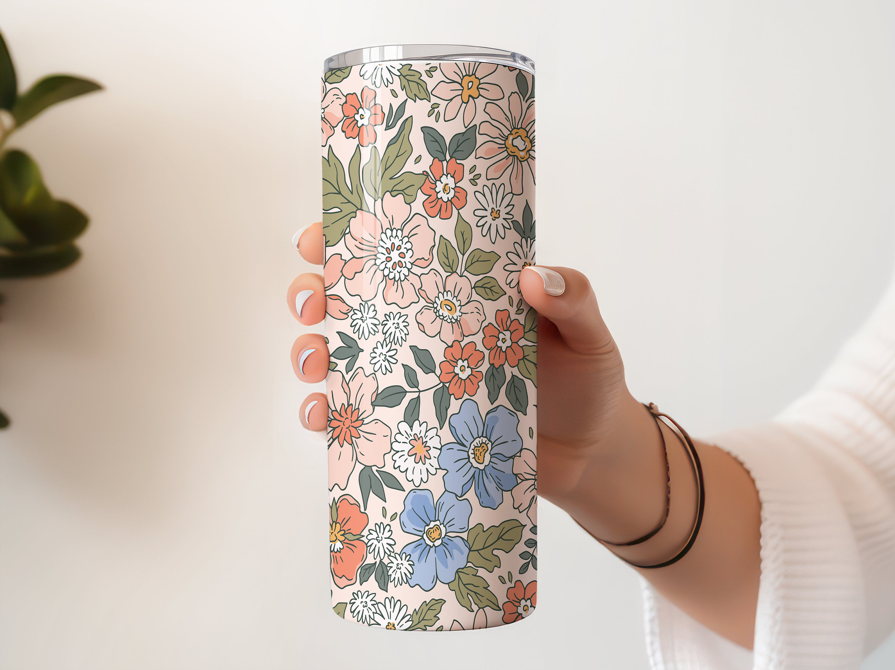 Artistic Vintage Style Floral 20oz Insulated Hot/Cold Stainless Steel Tumbler