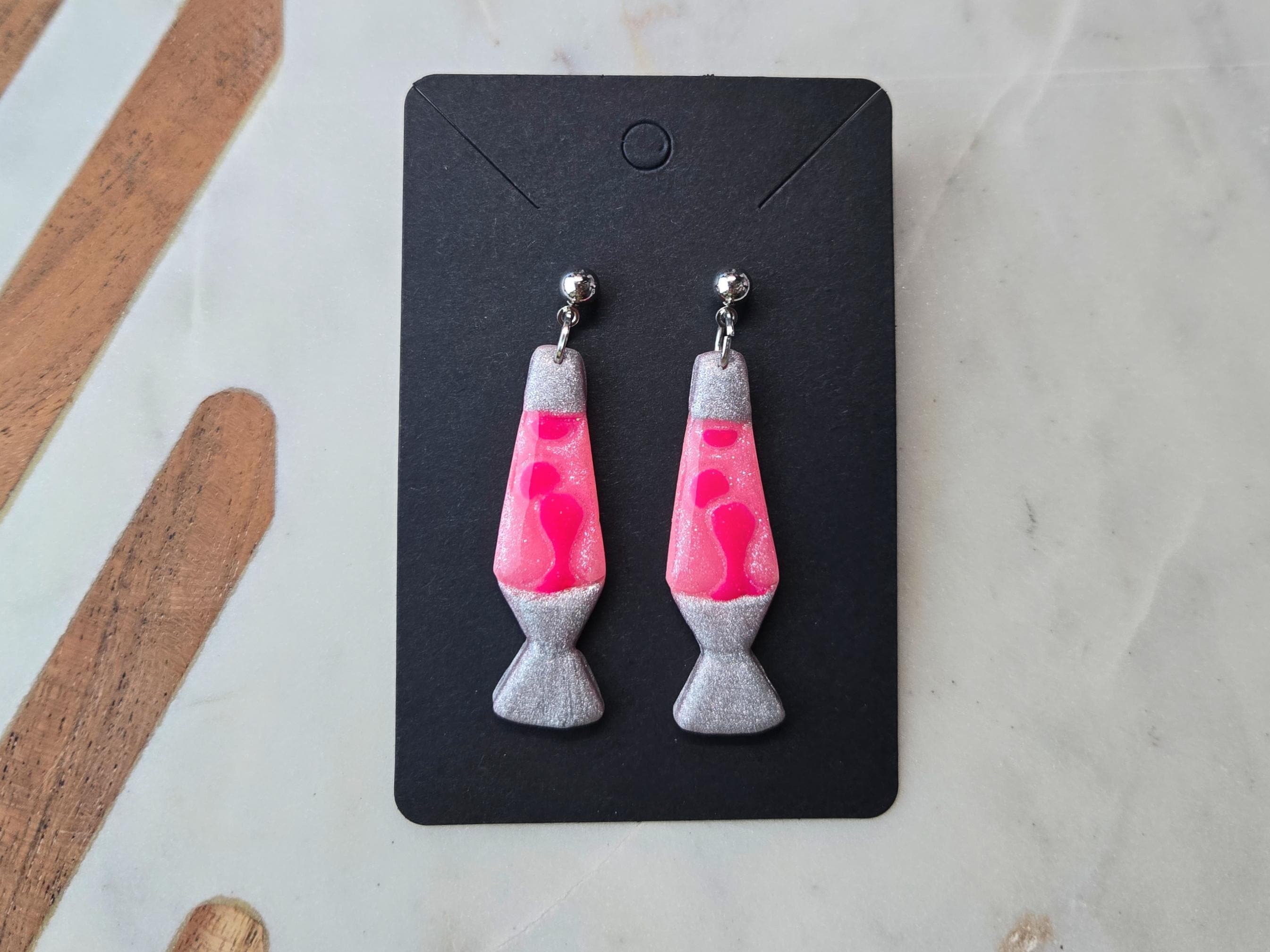 Lava Lamp Pink & Orange Glow In The Dark Polymer Clay Earrings