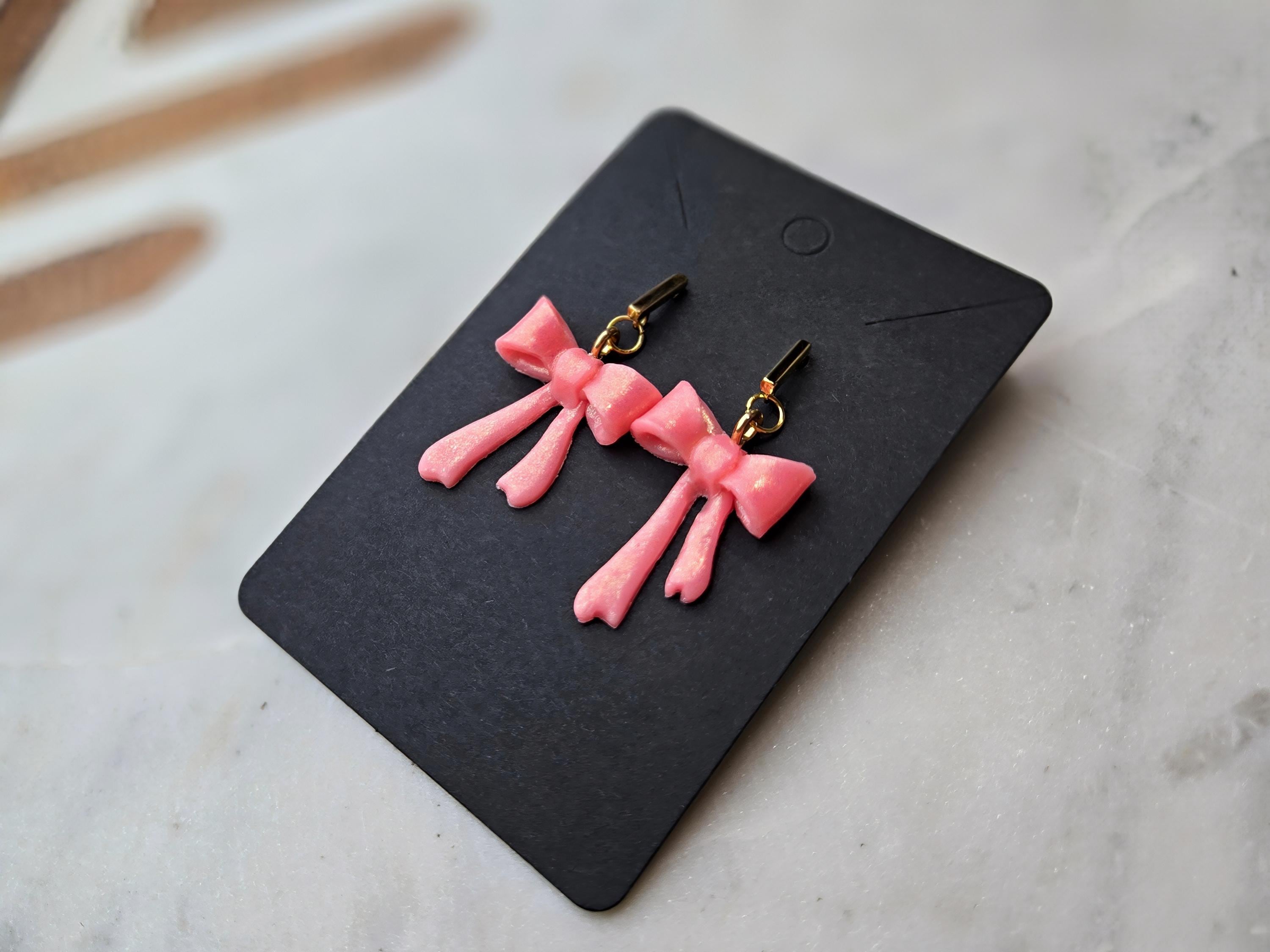 Pink Bow Small Polymer Clay Earrings