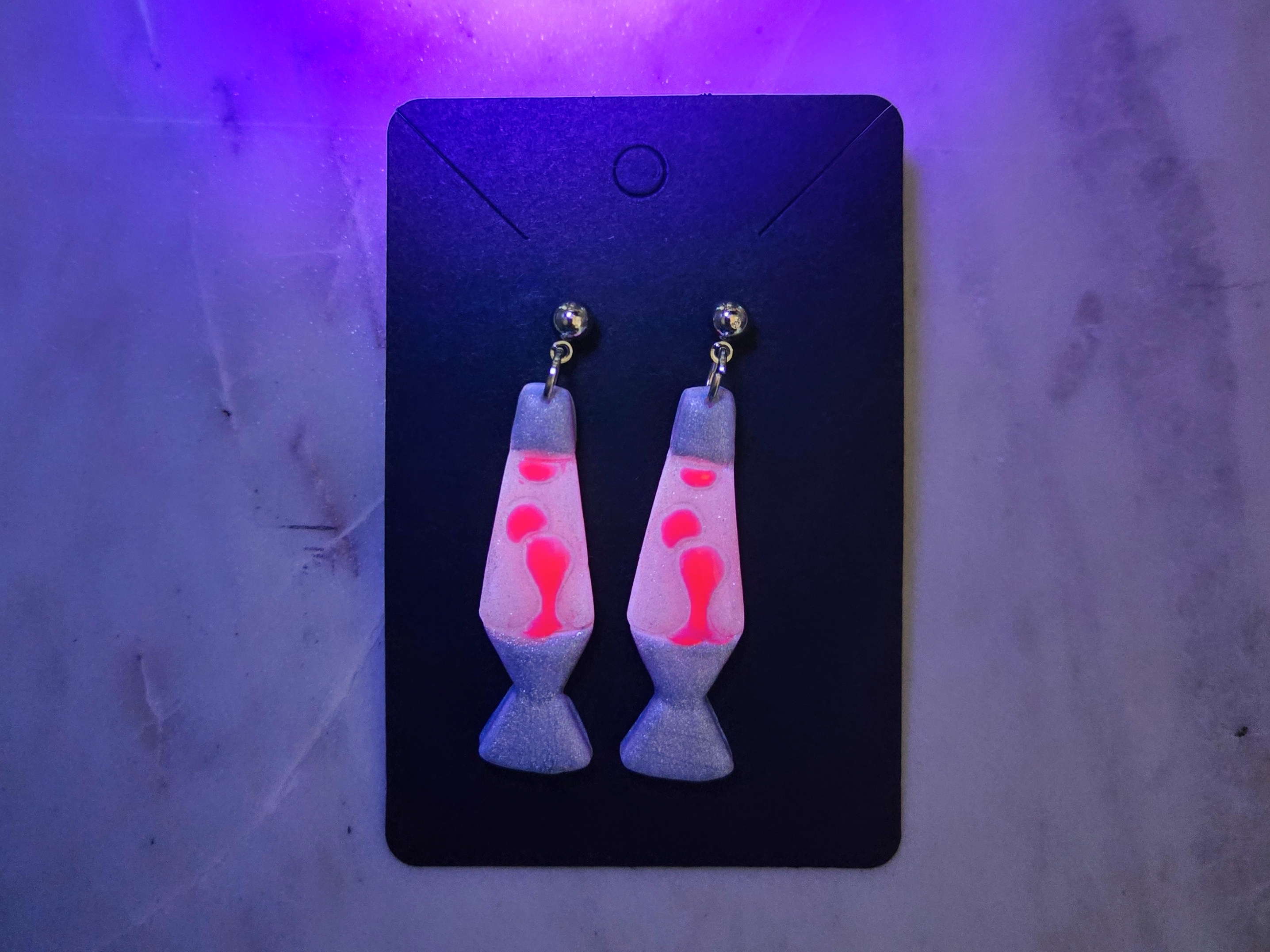 Lava Lamp Pink & Orange Glow In The Dark Polymer Clay Earrings