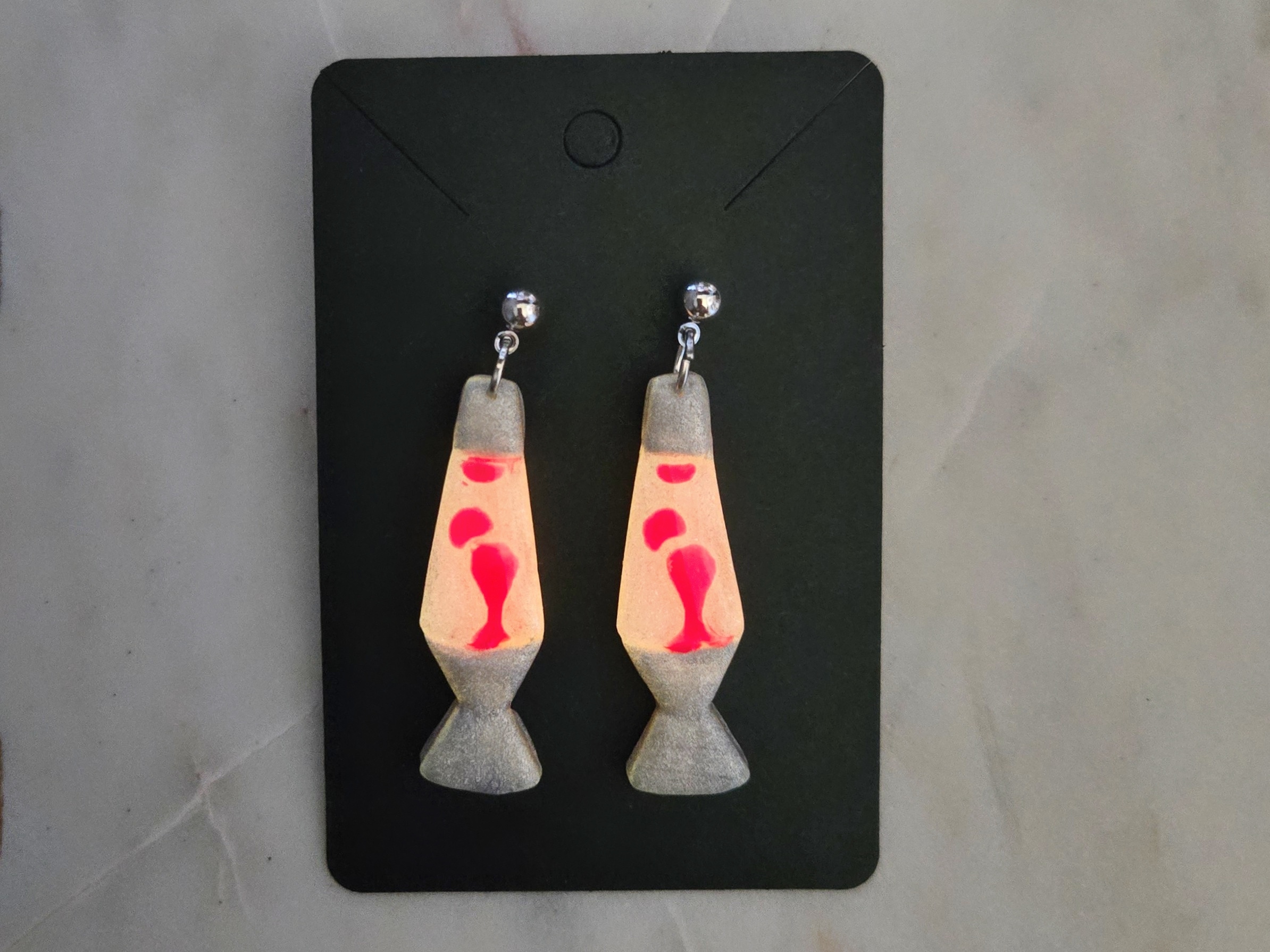 Lava Lamp Pink & Orange Glow In The Dark Polymer Clay Earrings