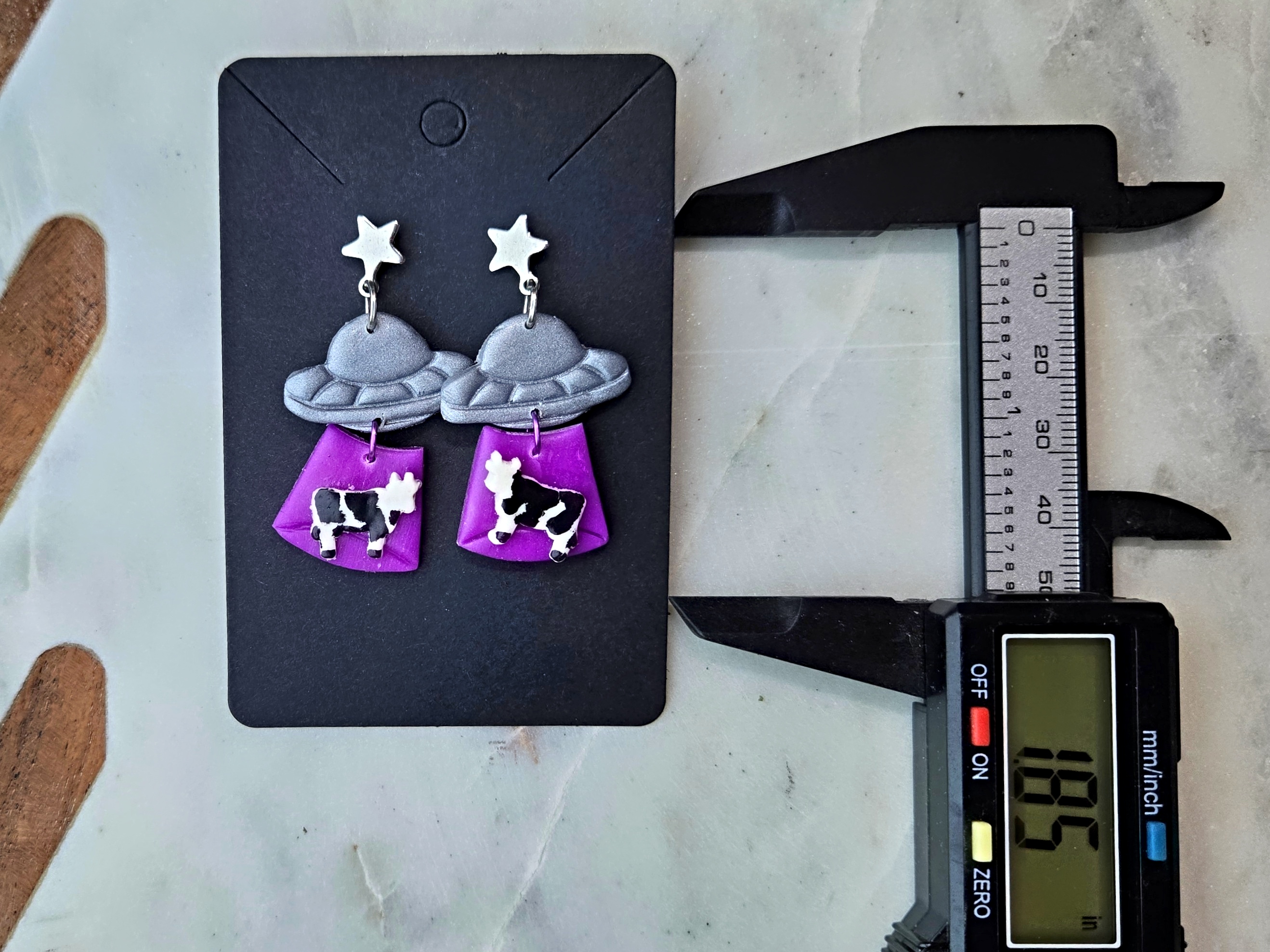 Alien Abduction UFO Purple & Blue Glow In The Dark Polymer Clay Earrings