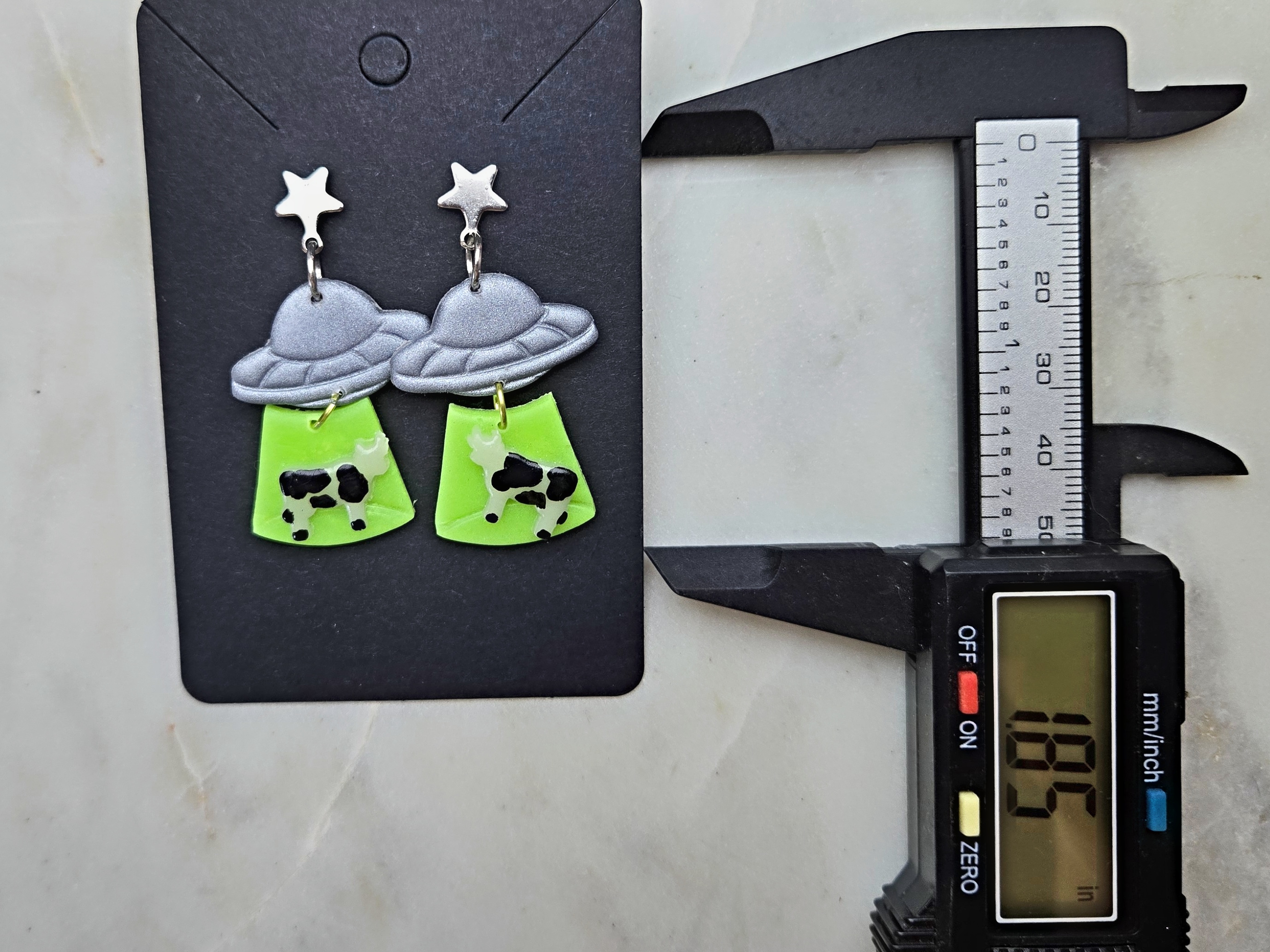 Alien Abduction UFO Green Glow In The Dark Polymer Clay Earrings