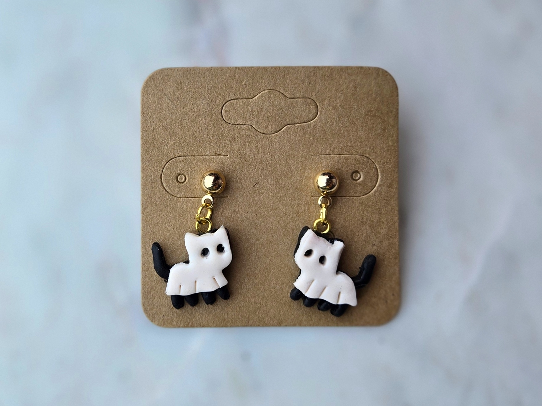Halloween Ghost Cats Small Polymer Clay Earrings