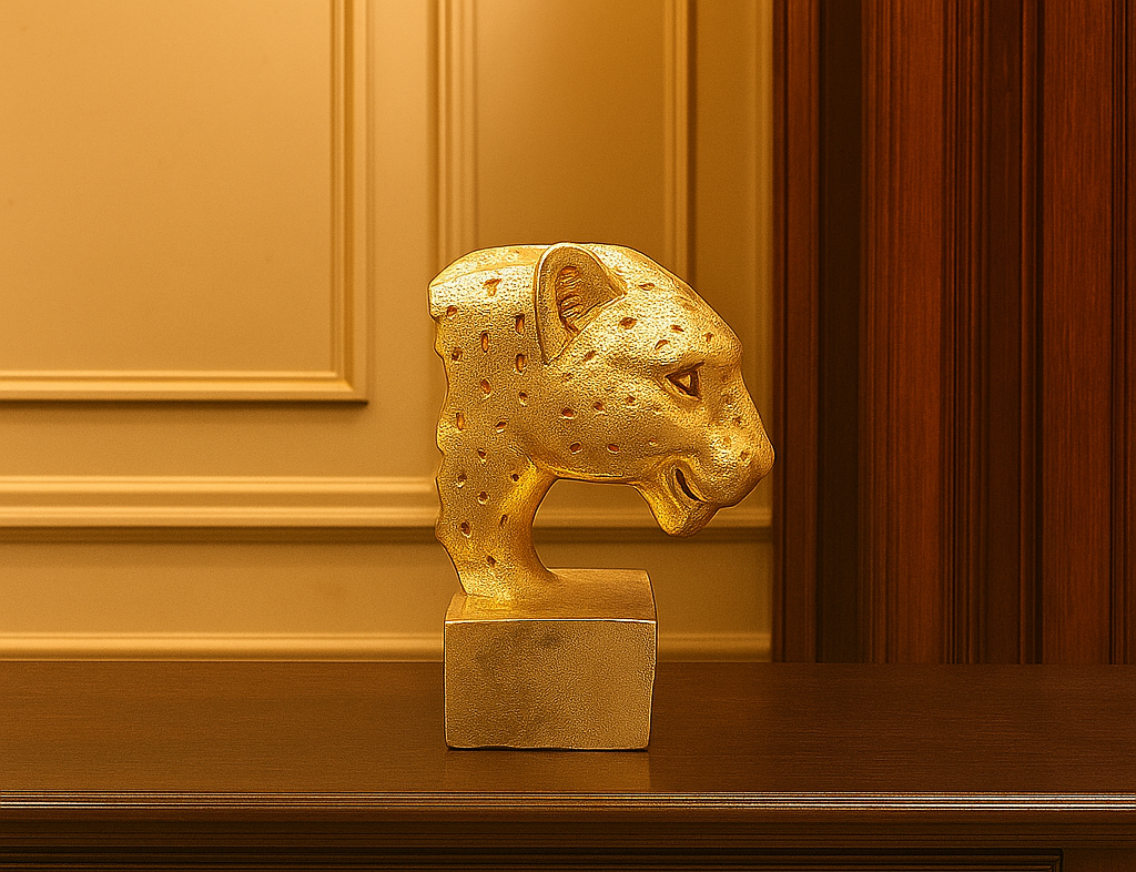 Gold Leopard Head Sculpture