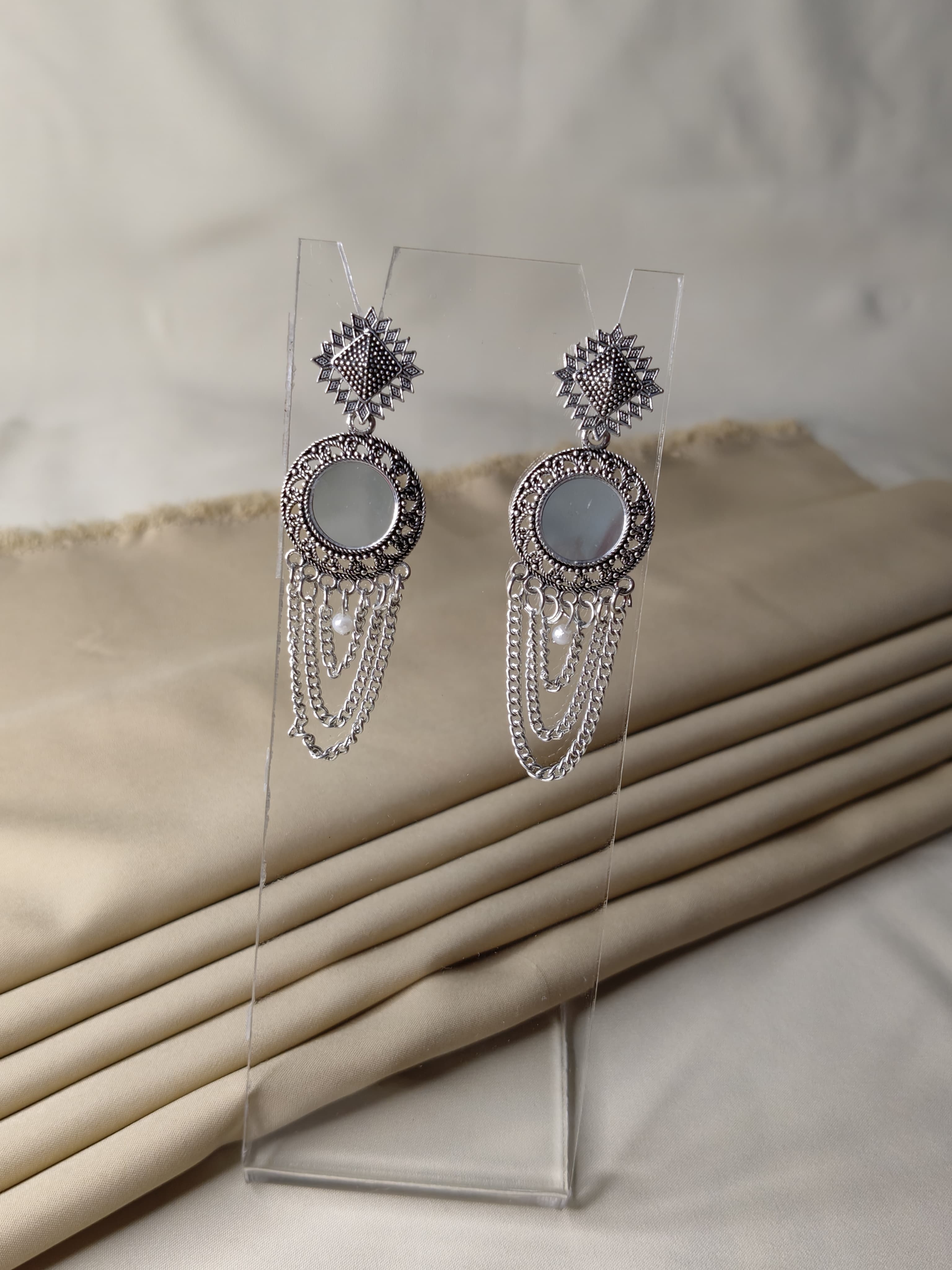 Silver Mirror Dangle Jhumka