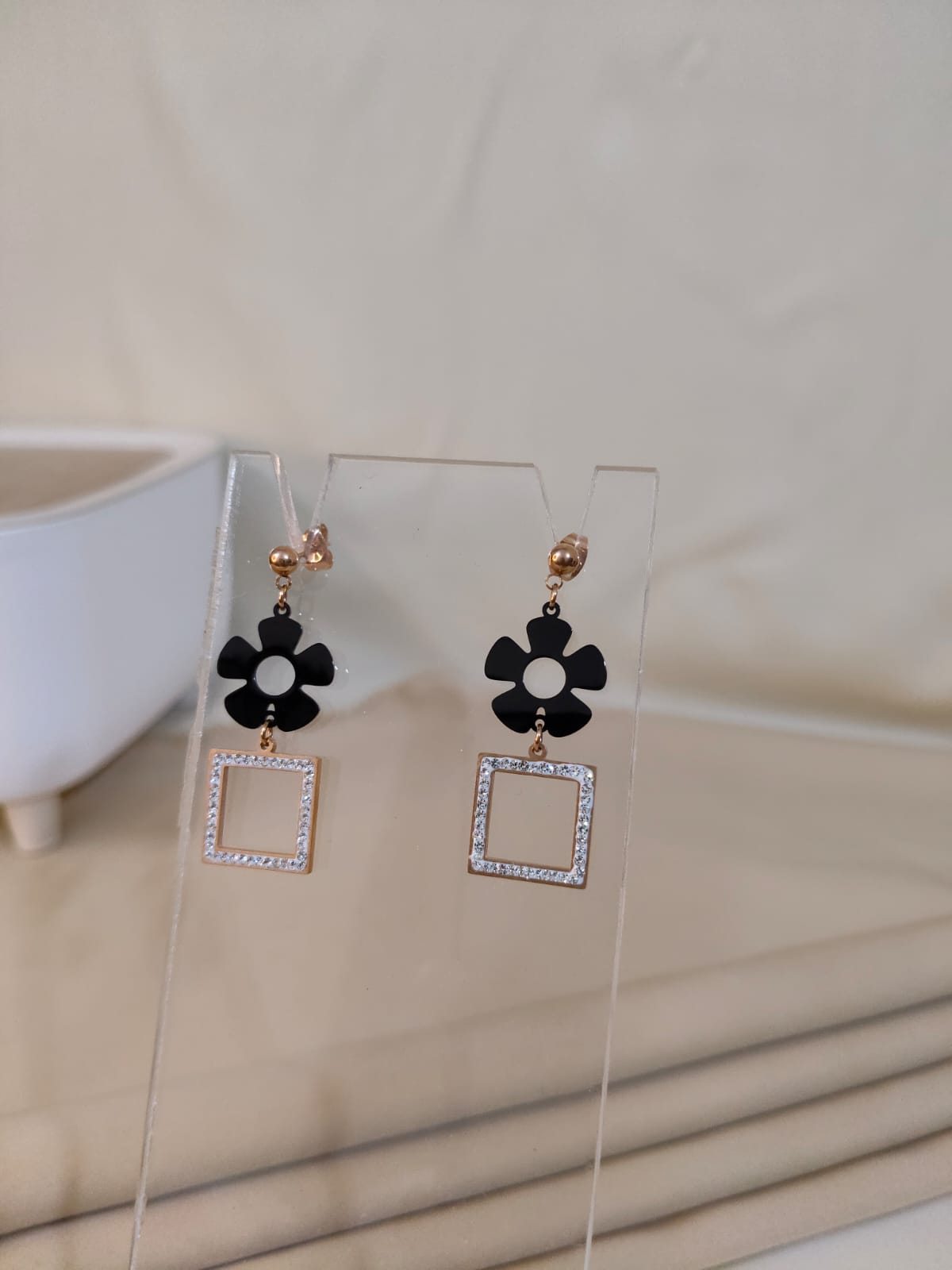 Black Flower Geometric Earrings
