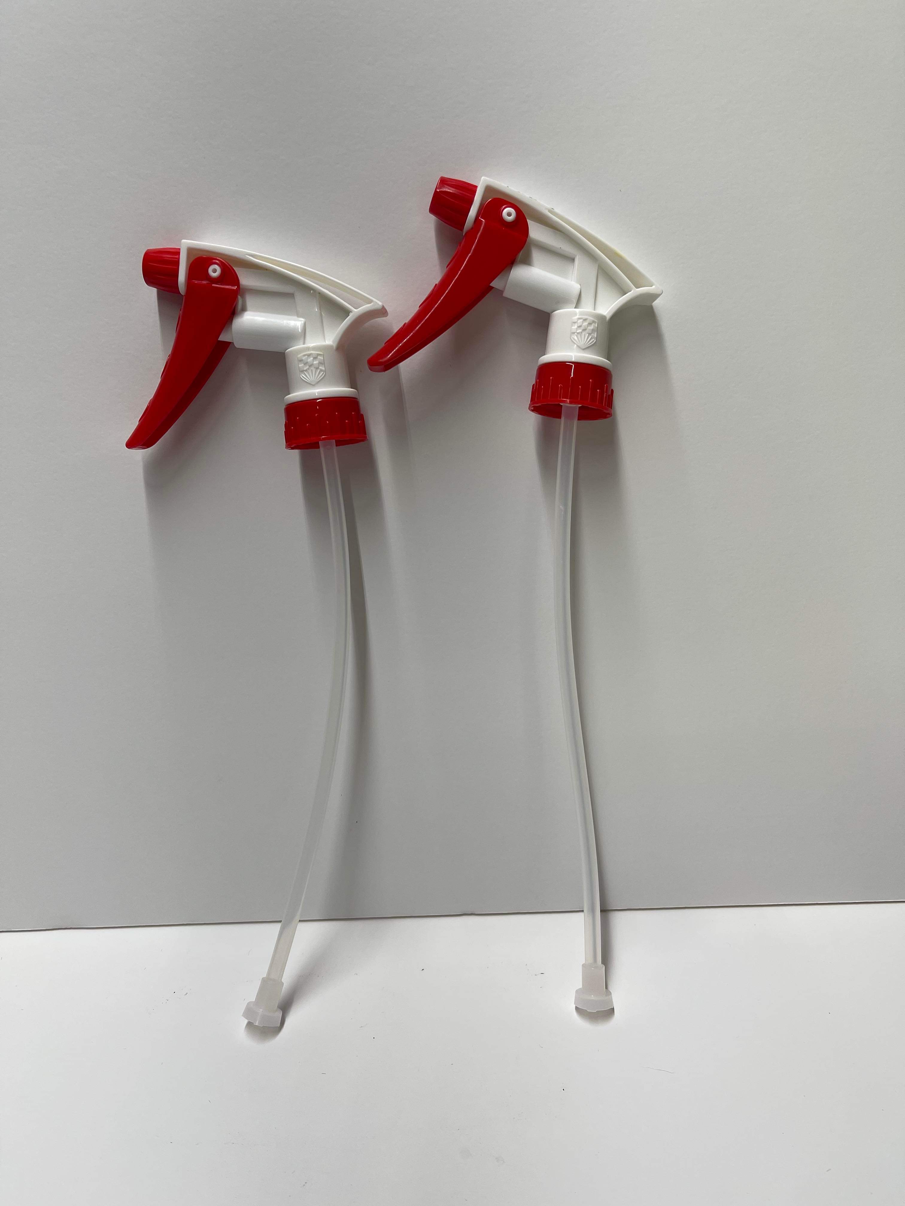 Red and white spray bottle trigger heads