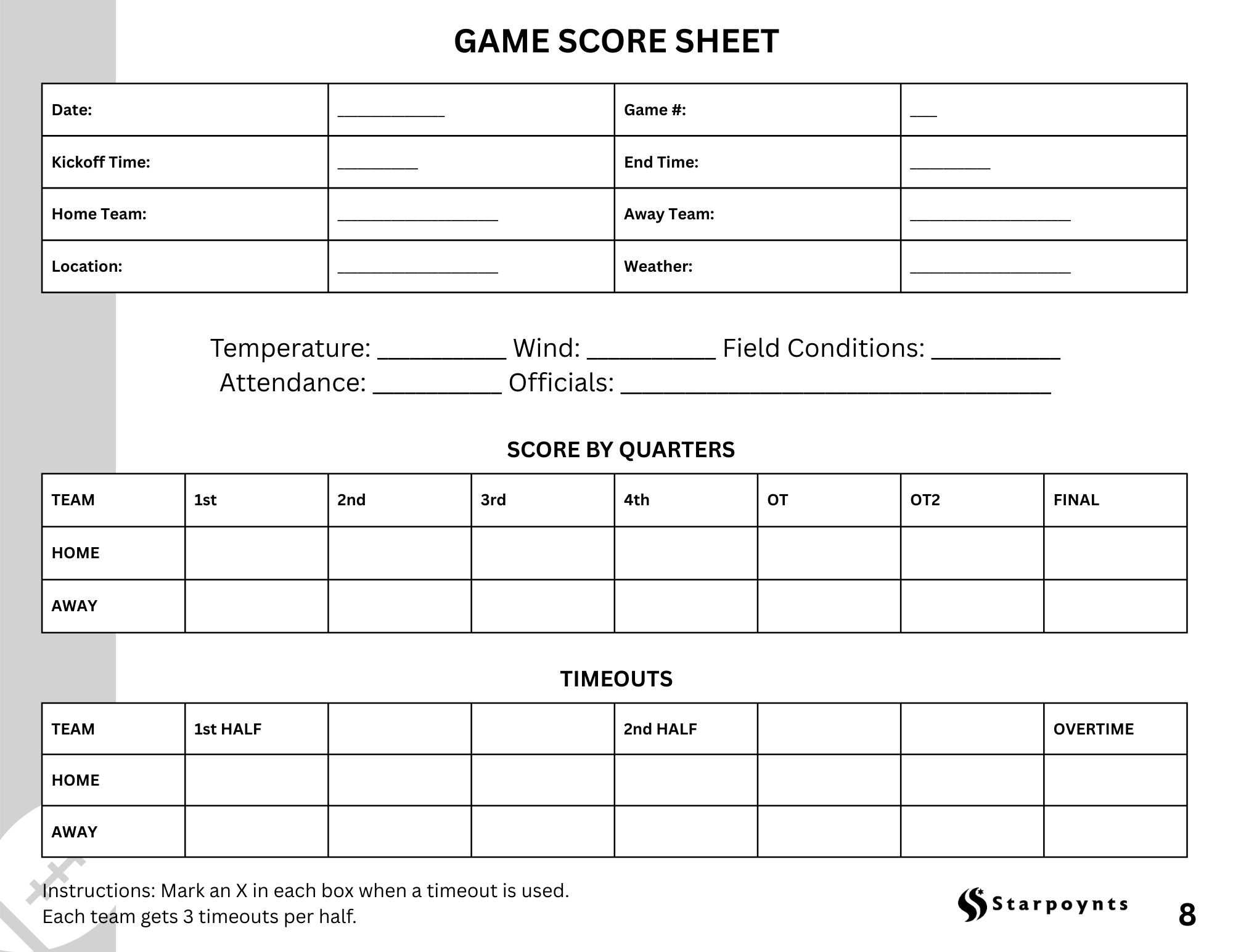 Starpoynts Football Scorebook