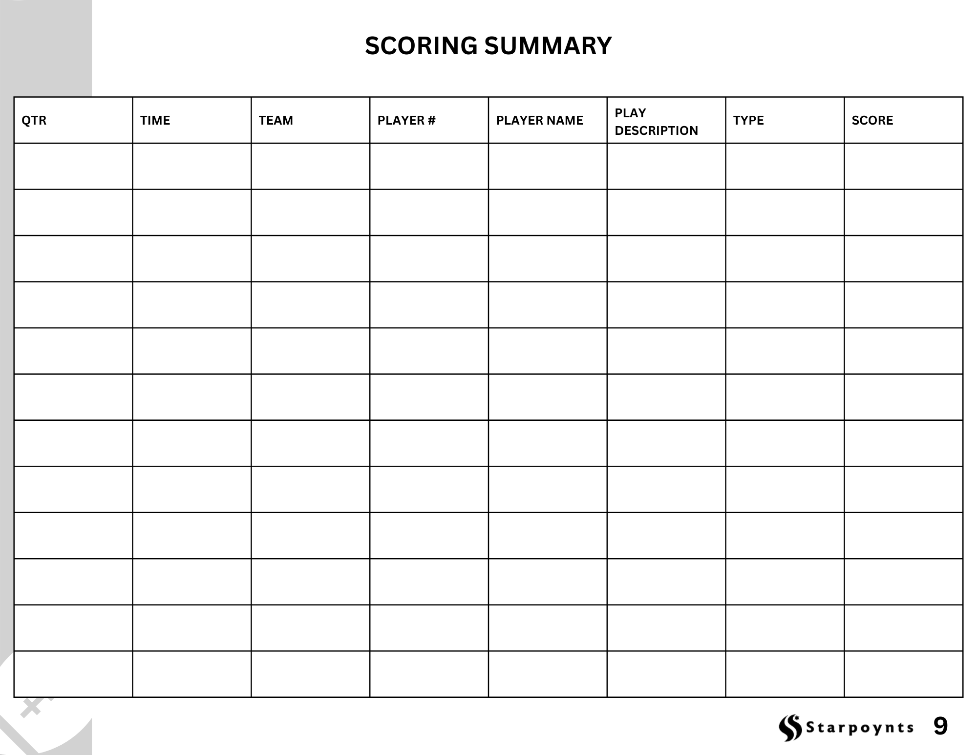 Starpoynts Football Scorebook