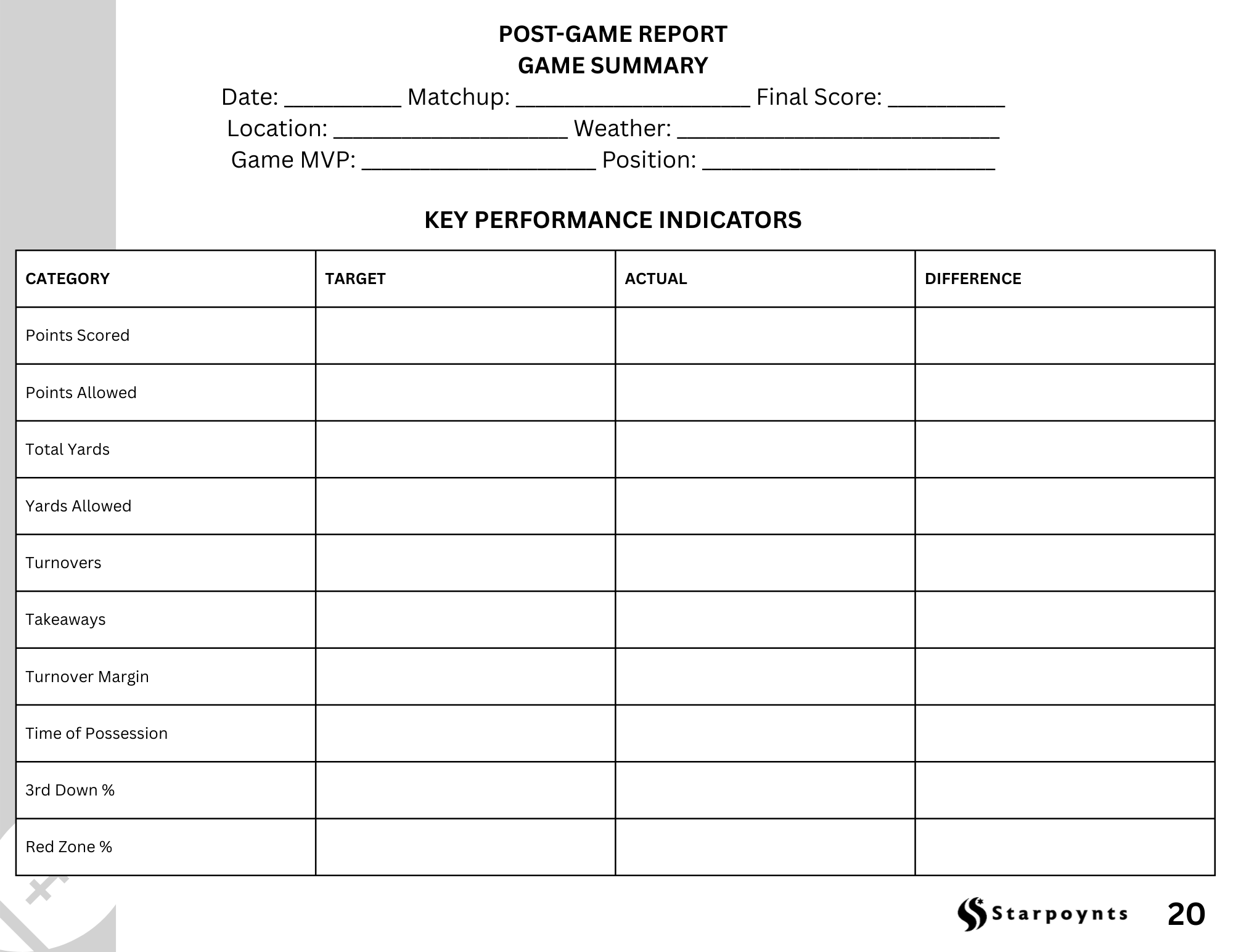 Starpoynts Football Scorebook
