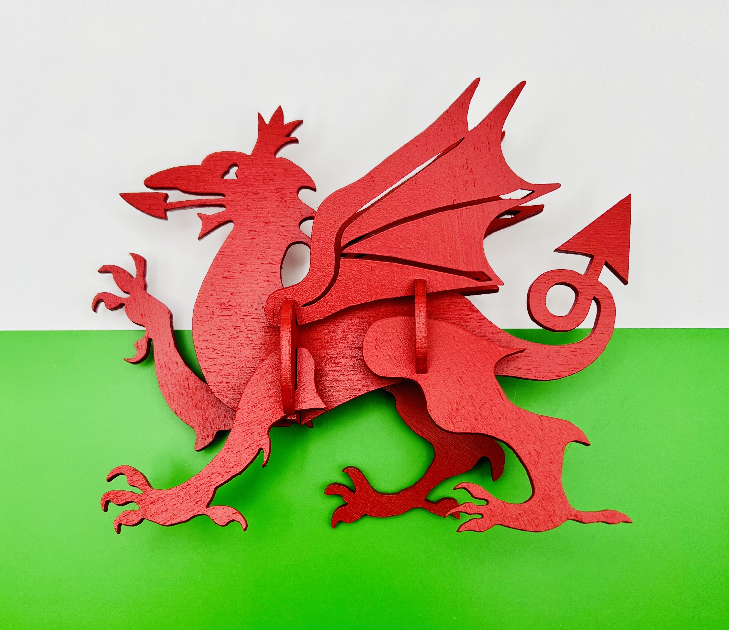 Draig Gymreig 3D Pren | Wooden 3D Welsh Dragon