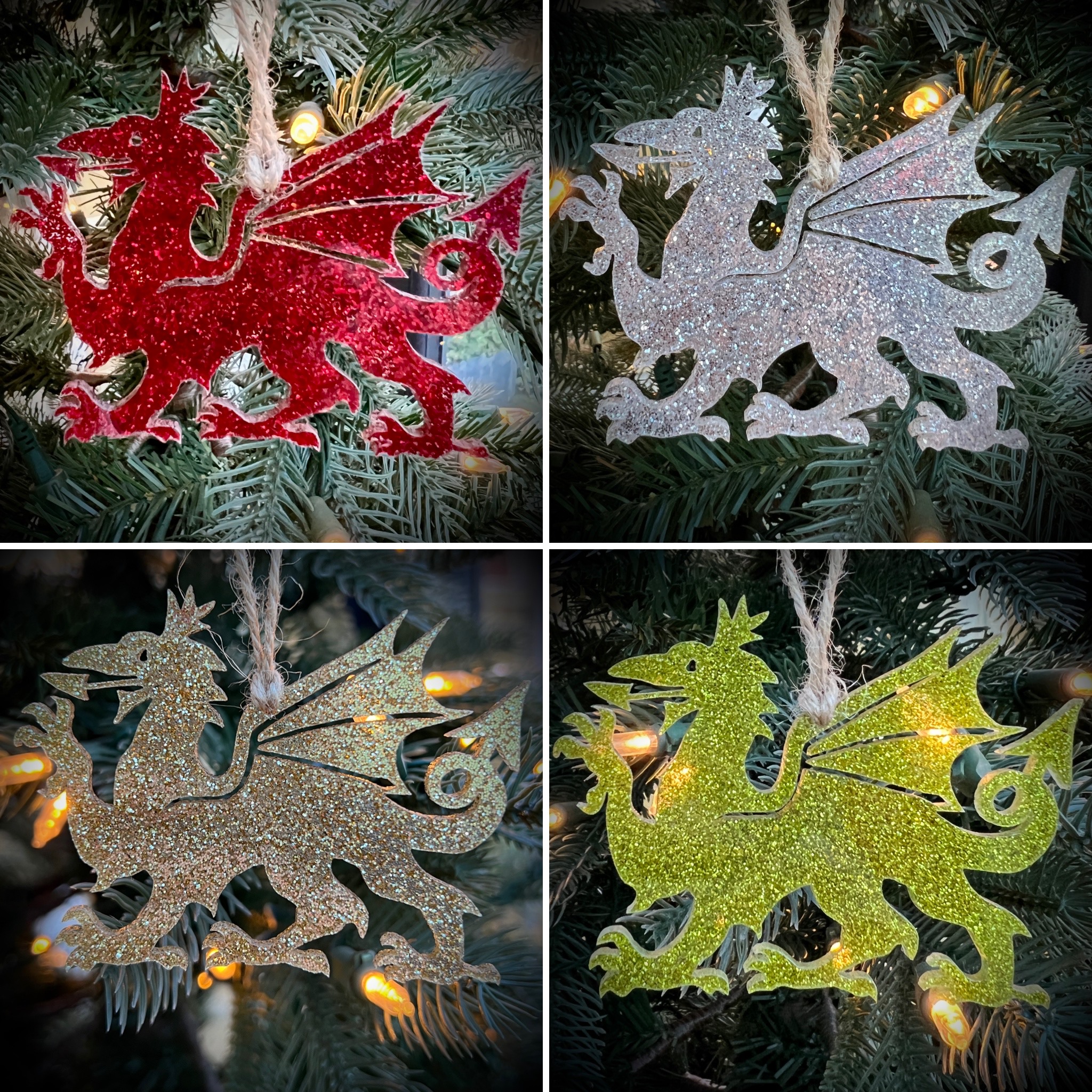 Addurn Ddraig Gymreig Acrylig Gliter | Decorative Welsh Dragon in Glitter Acrylic