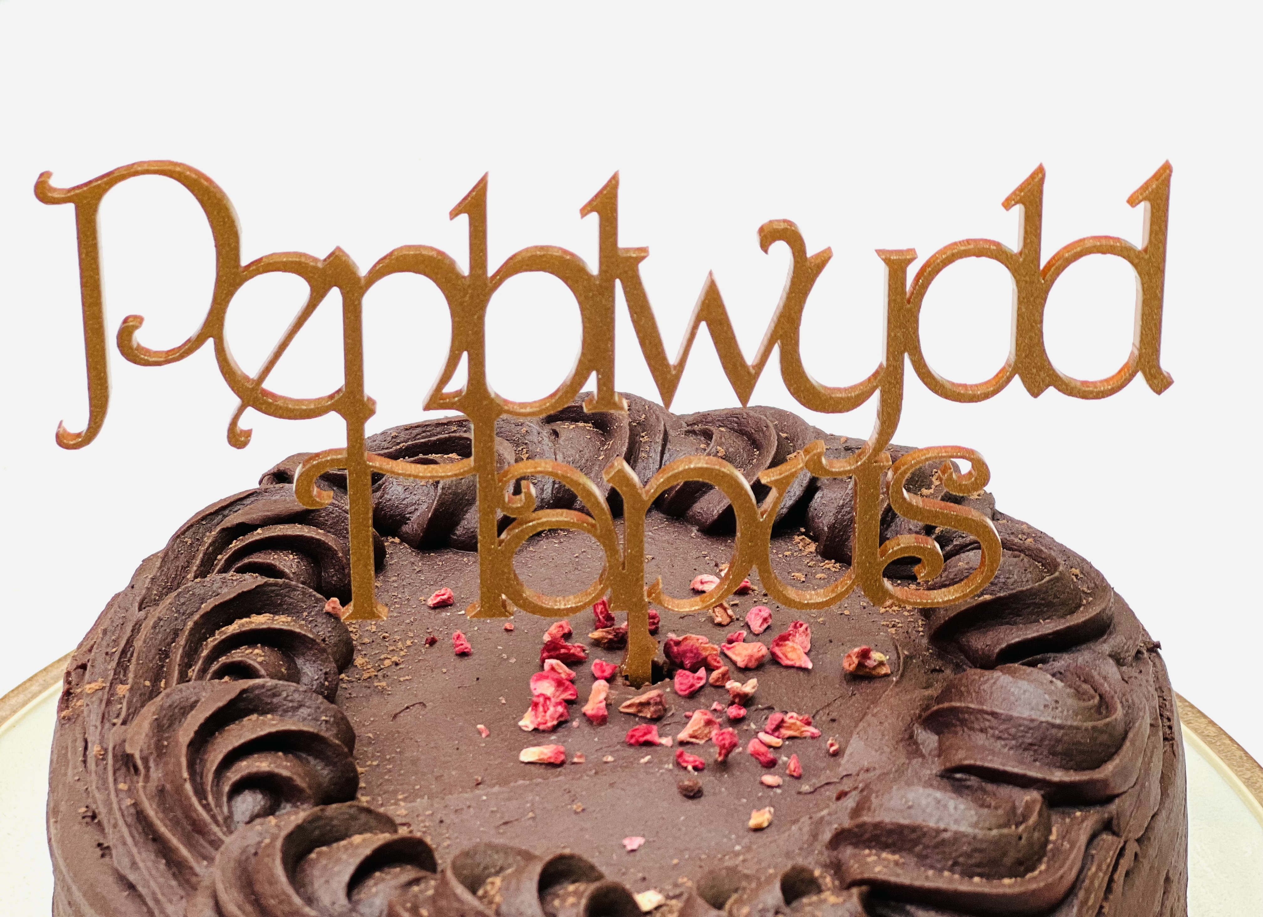 'Penblwydd Hapus' Cake Topper/ Flower Arrangement Decoration | Addurno 'Penblwydd Hapus' gyfer Cacen/ Trefniant Blodiau