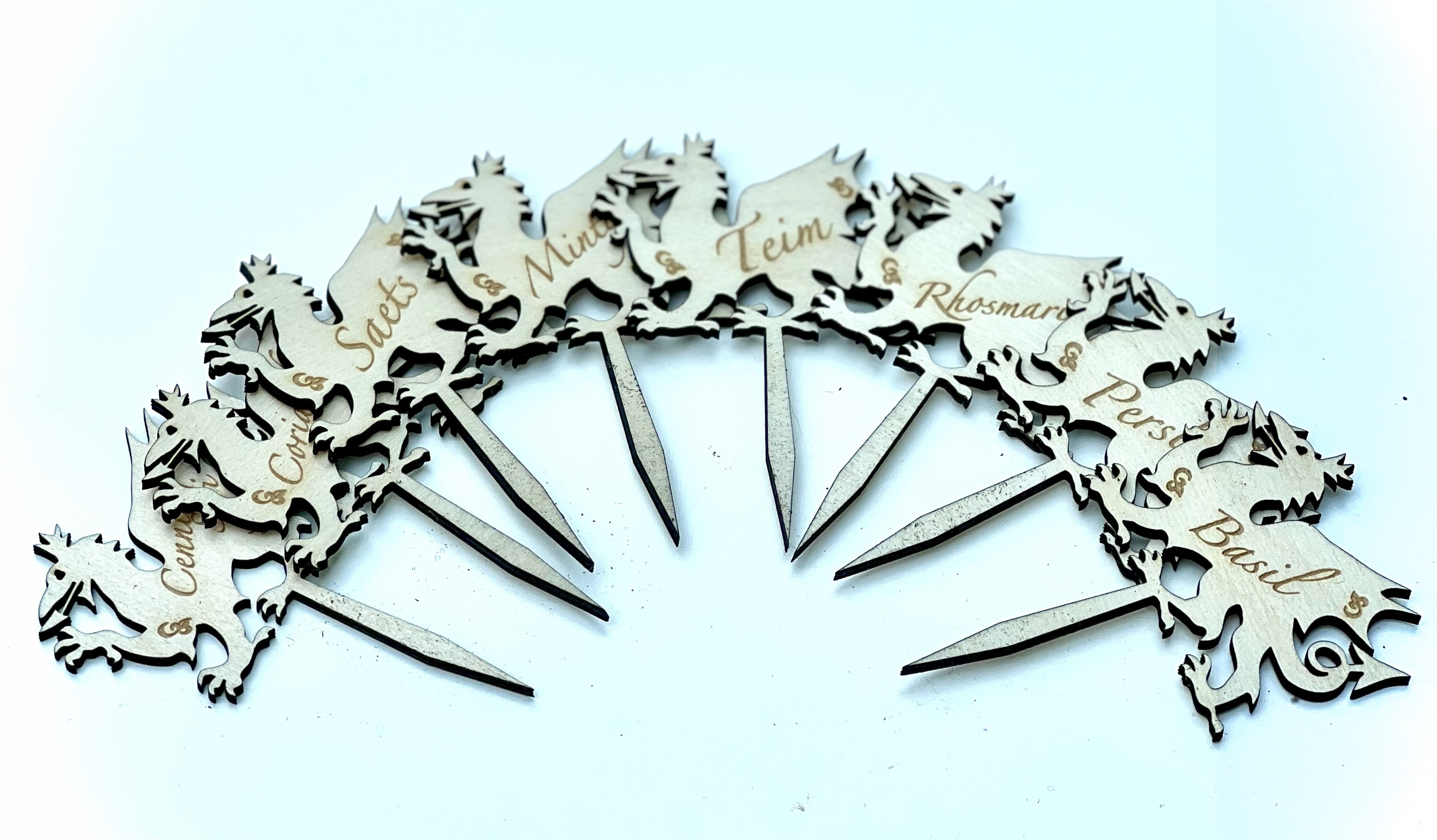 Set of Dragon Plant/ Herb Markers | Pecyn o Labeli Planhigyn/ Perlysiau'r Ddraig