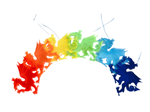 Set o Ddreigiau mewn Lliwiau Enfys | Set of Dragons in Rainbow Colours
