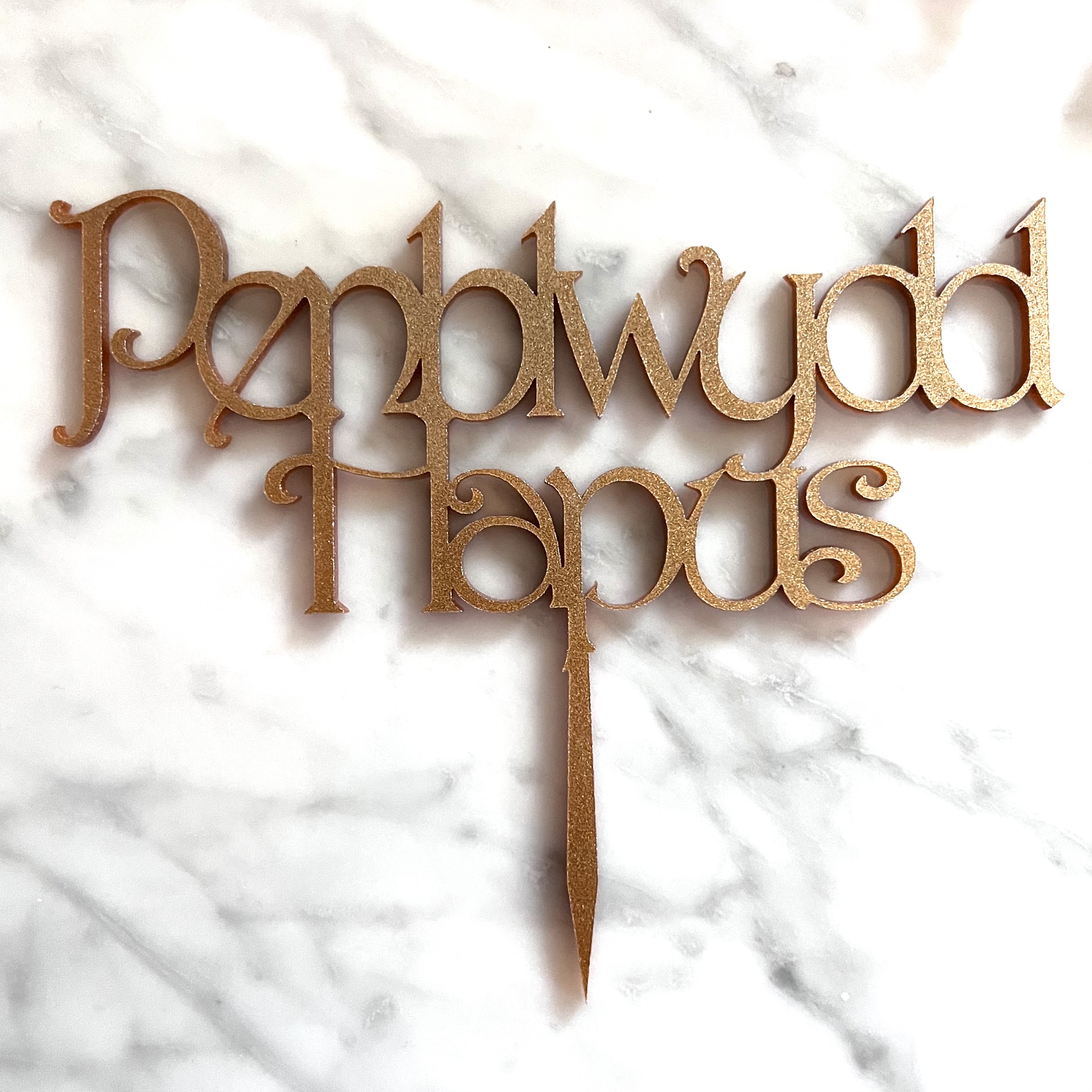 'Penblwydd Hapus' Cake Topper/ Flower Arrangement Decoration | Addurno 'Penblwydd Hapus' gyfer Cacen/ Trefniant Blodiau