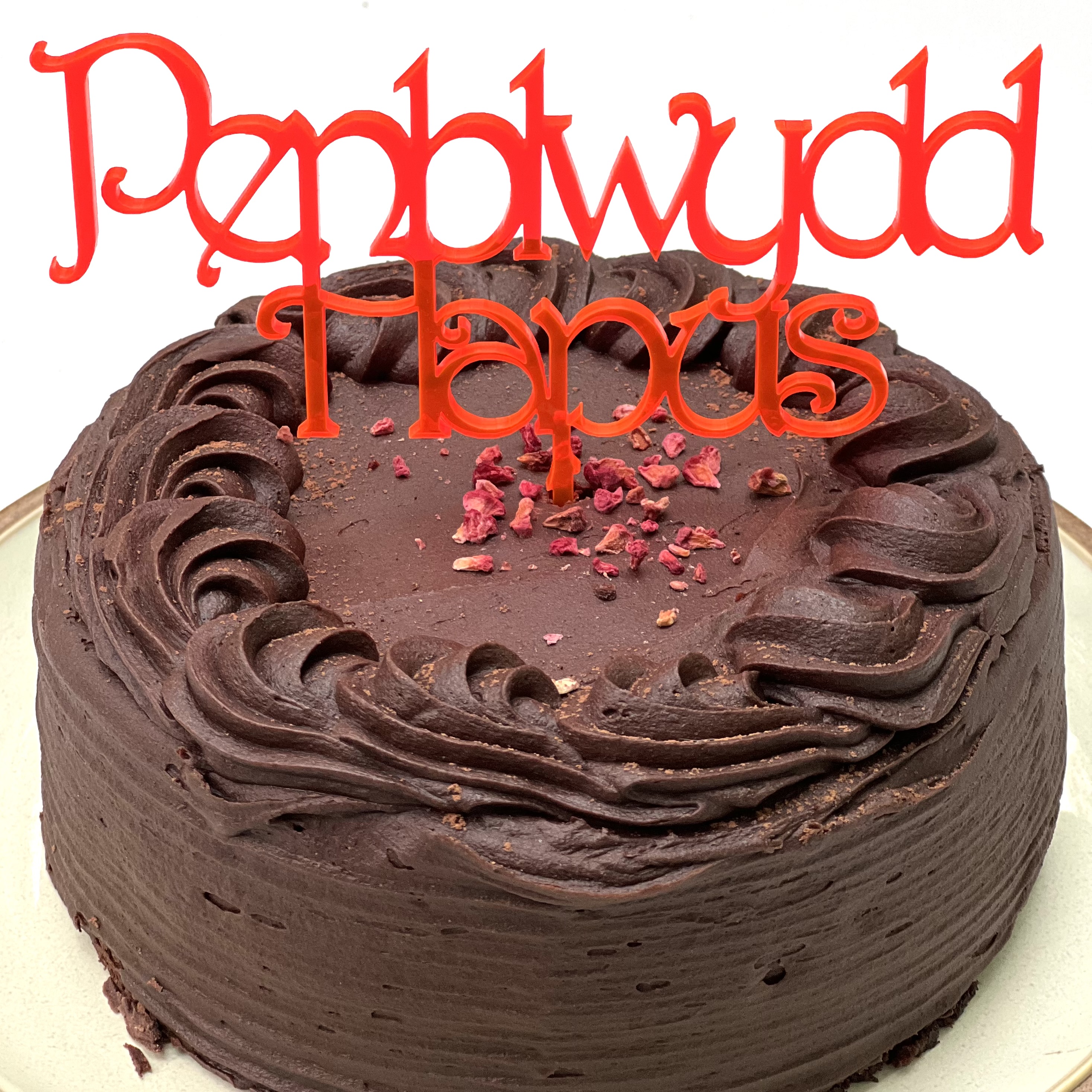 'Penblwydd Hapus' Cake Topper/ Flower Arrangement Decoration | Addurno 'Penblwydd Hapus' gyfer Cacen/ Trefniant Blodiau