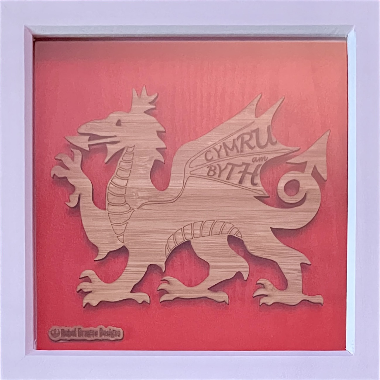 Engrafwyd Draig mewn ffrâm bocs | Engraved Dragon in box frame