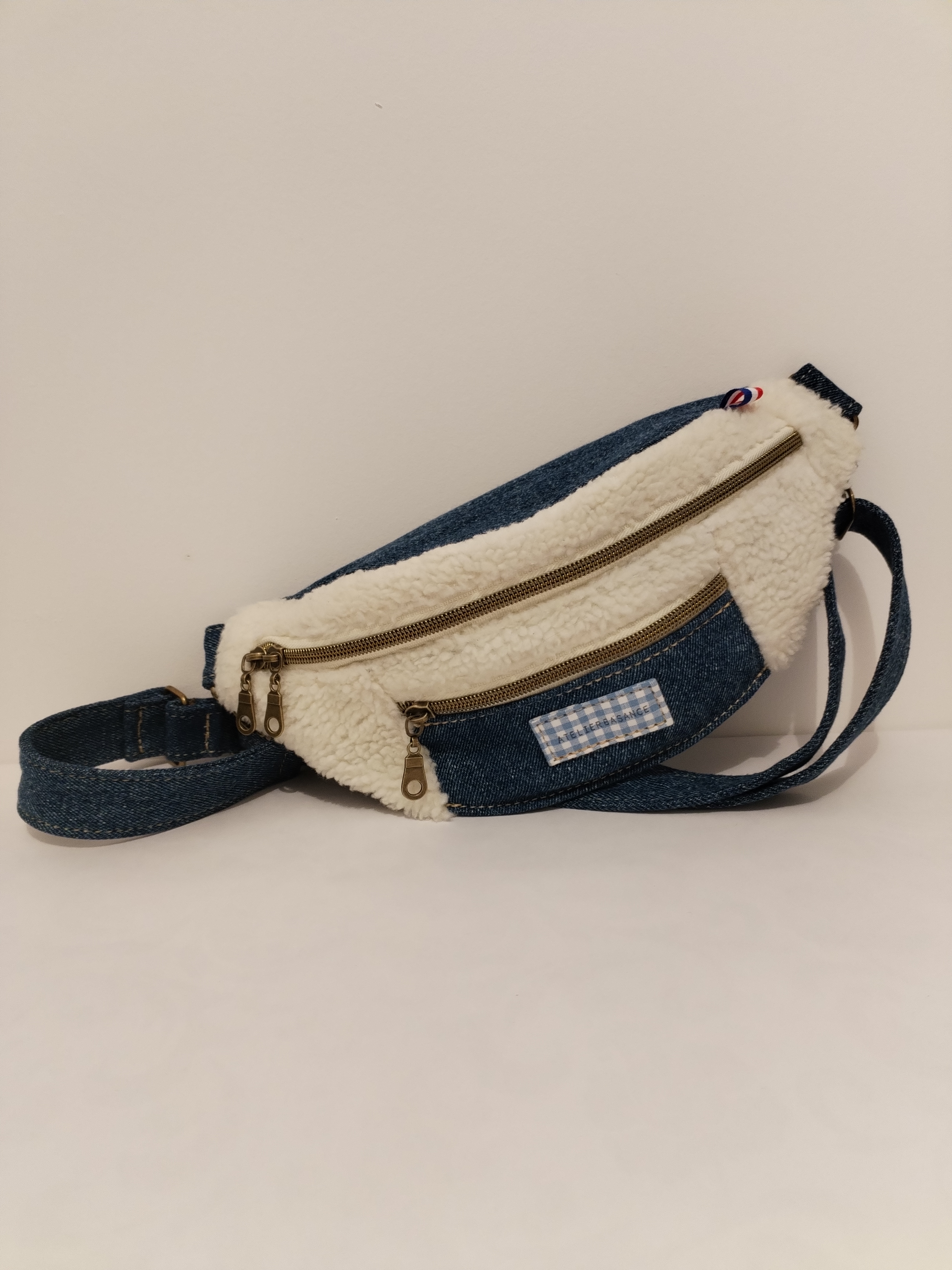 Banane "L'essentielle" jeans, moumoute et petit Vichy bleu ciel