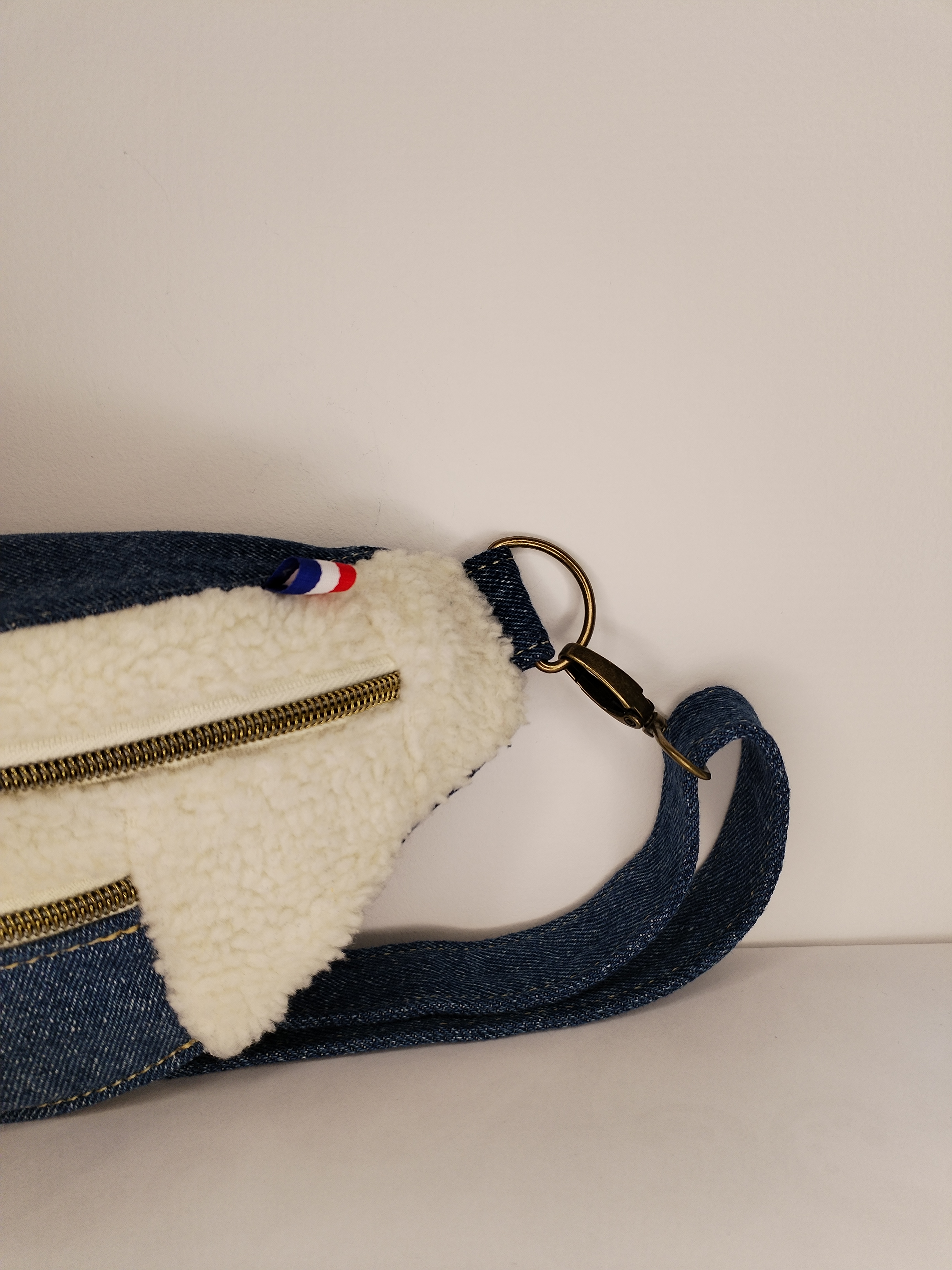 Banane "L'essentielle" jeans, moumoute et petit Vichy bleu ciel