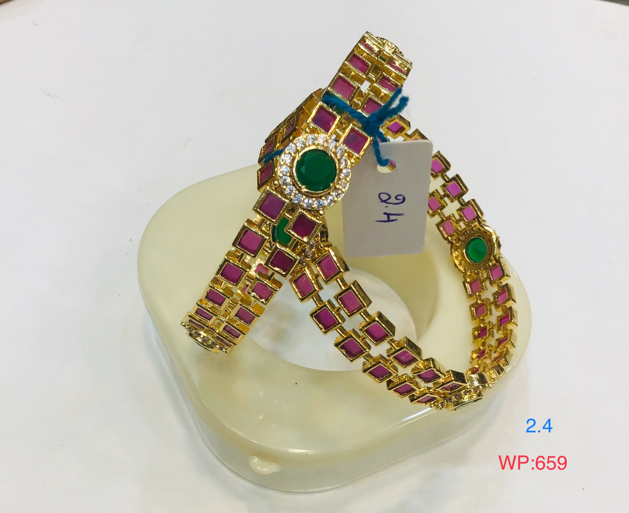 Elegant Ruby & Emerald Stone Bangles (Set of 2)