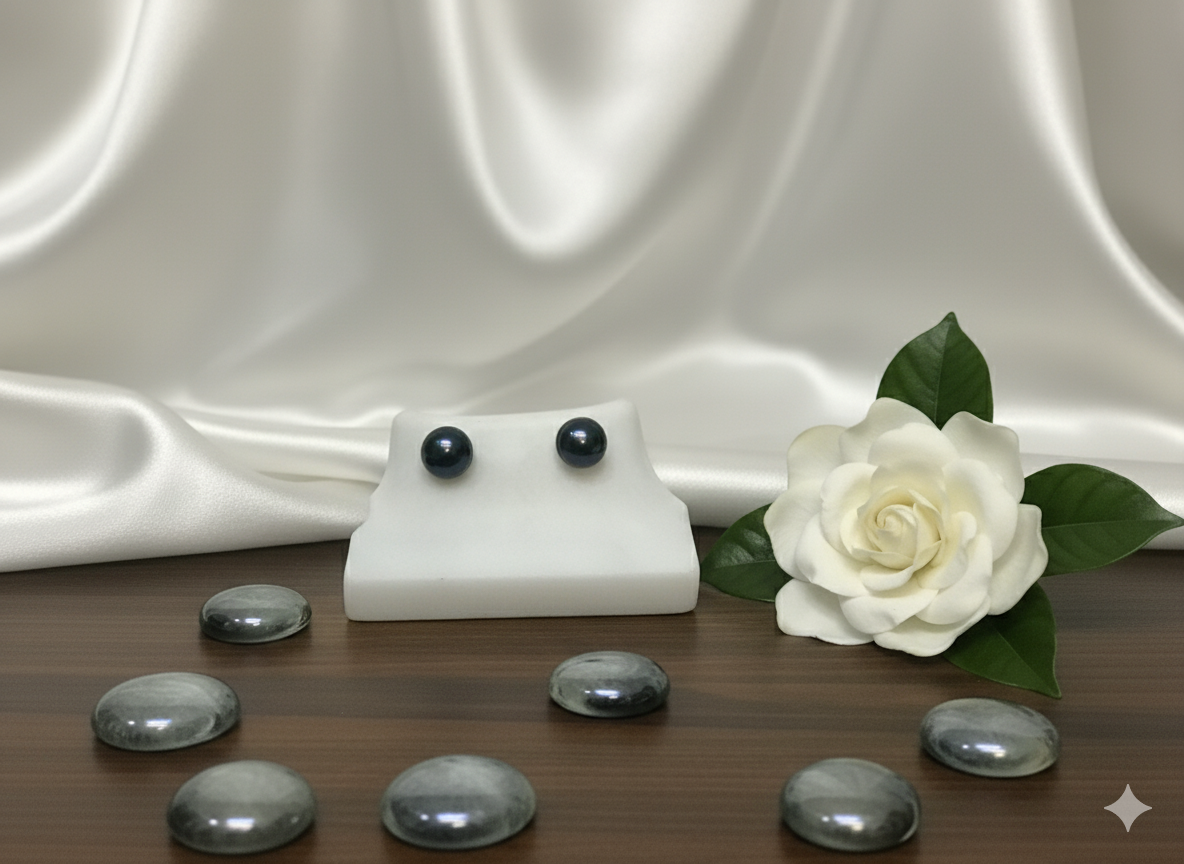 Black Pearl Stud Earrings
