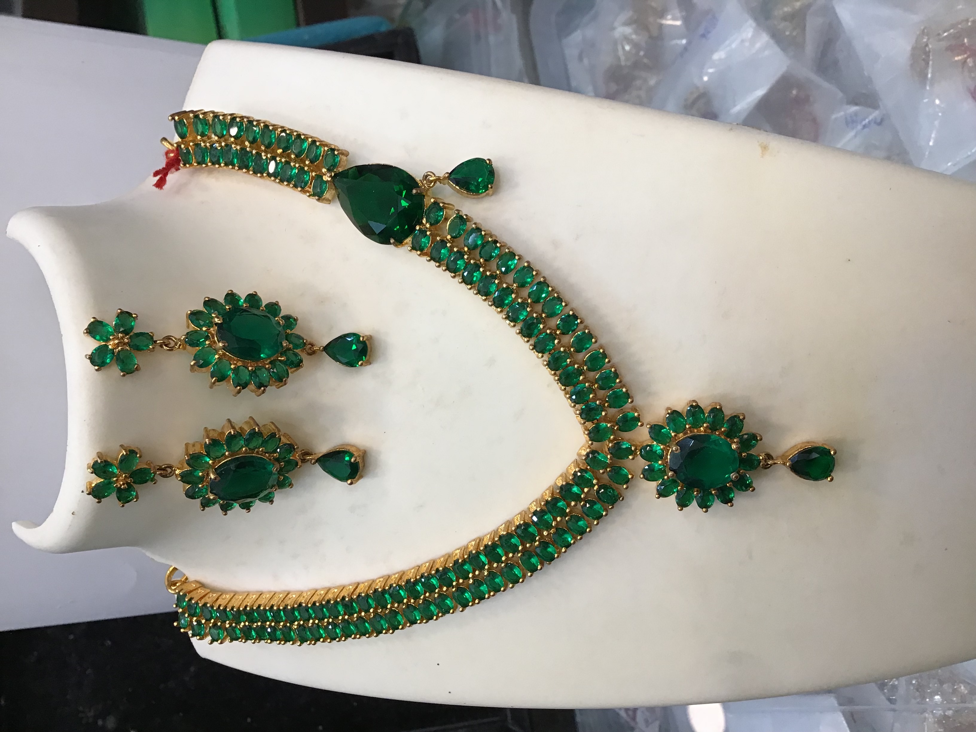 Green American diamond stone necklace