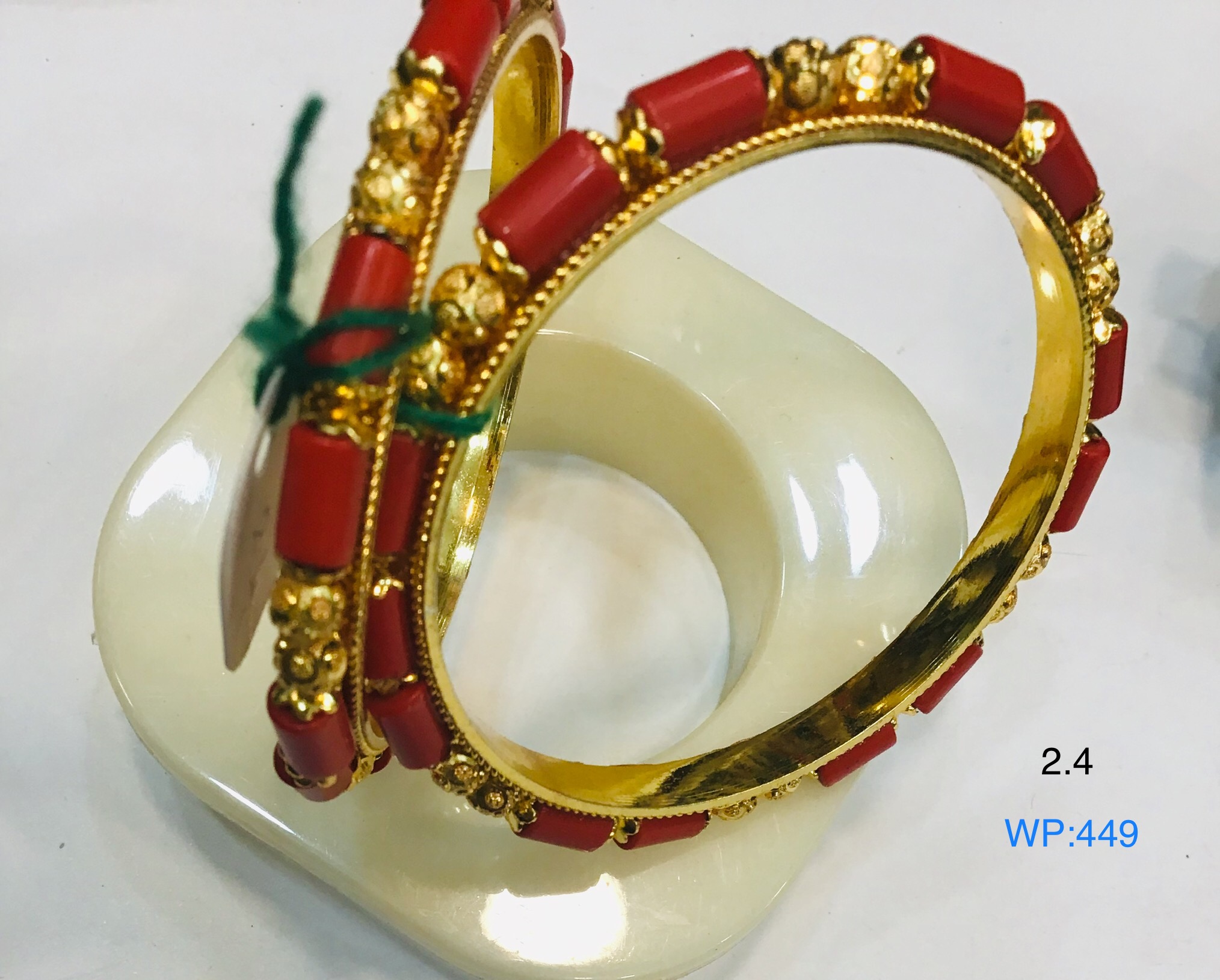 Elegant Gold-Plated Red Stone Bangles – Set of 2 