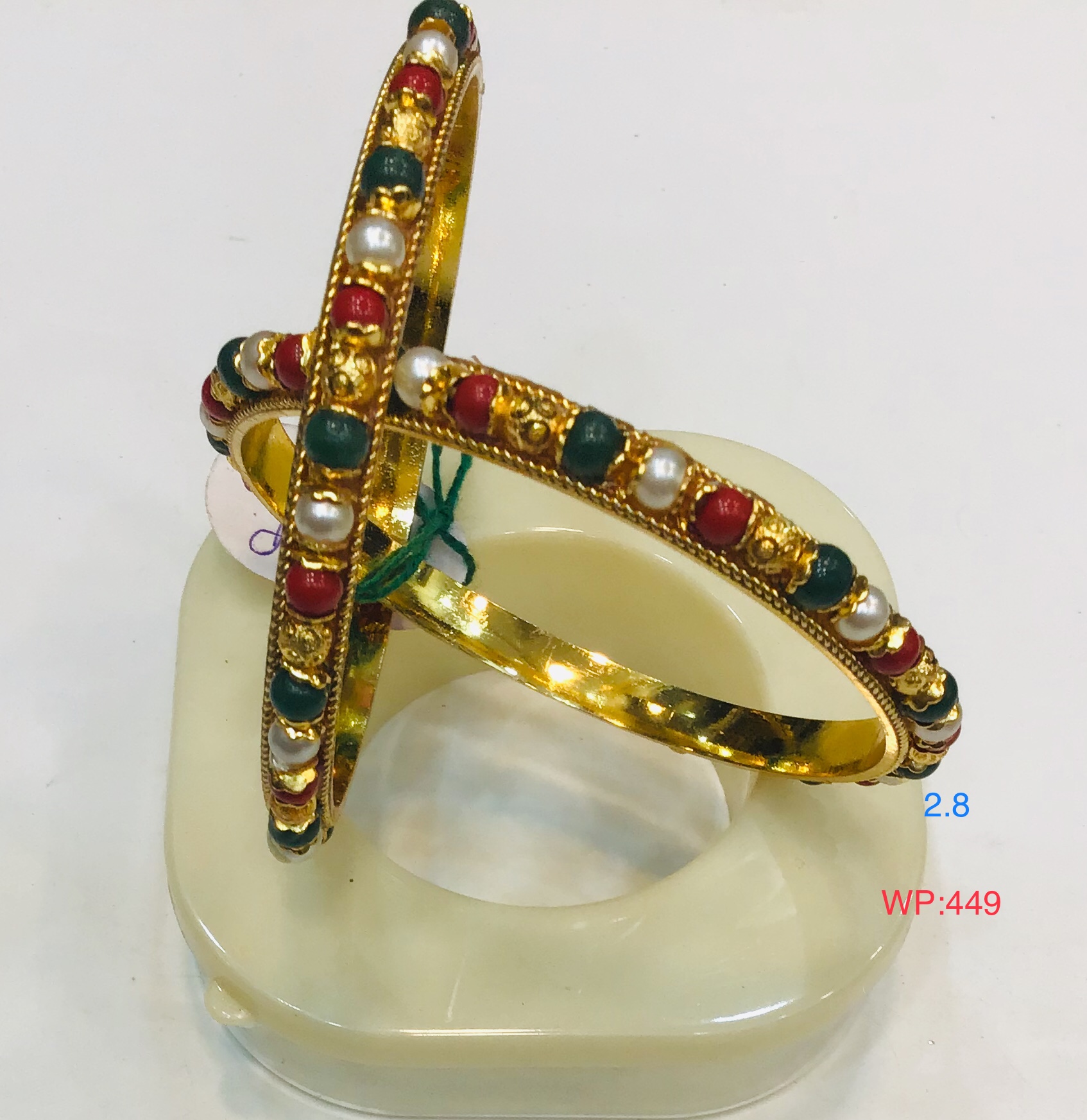 Traditional Gold-Plated Bangles with Multicolor Beads