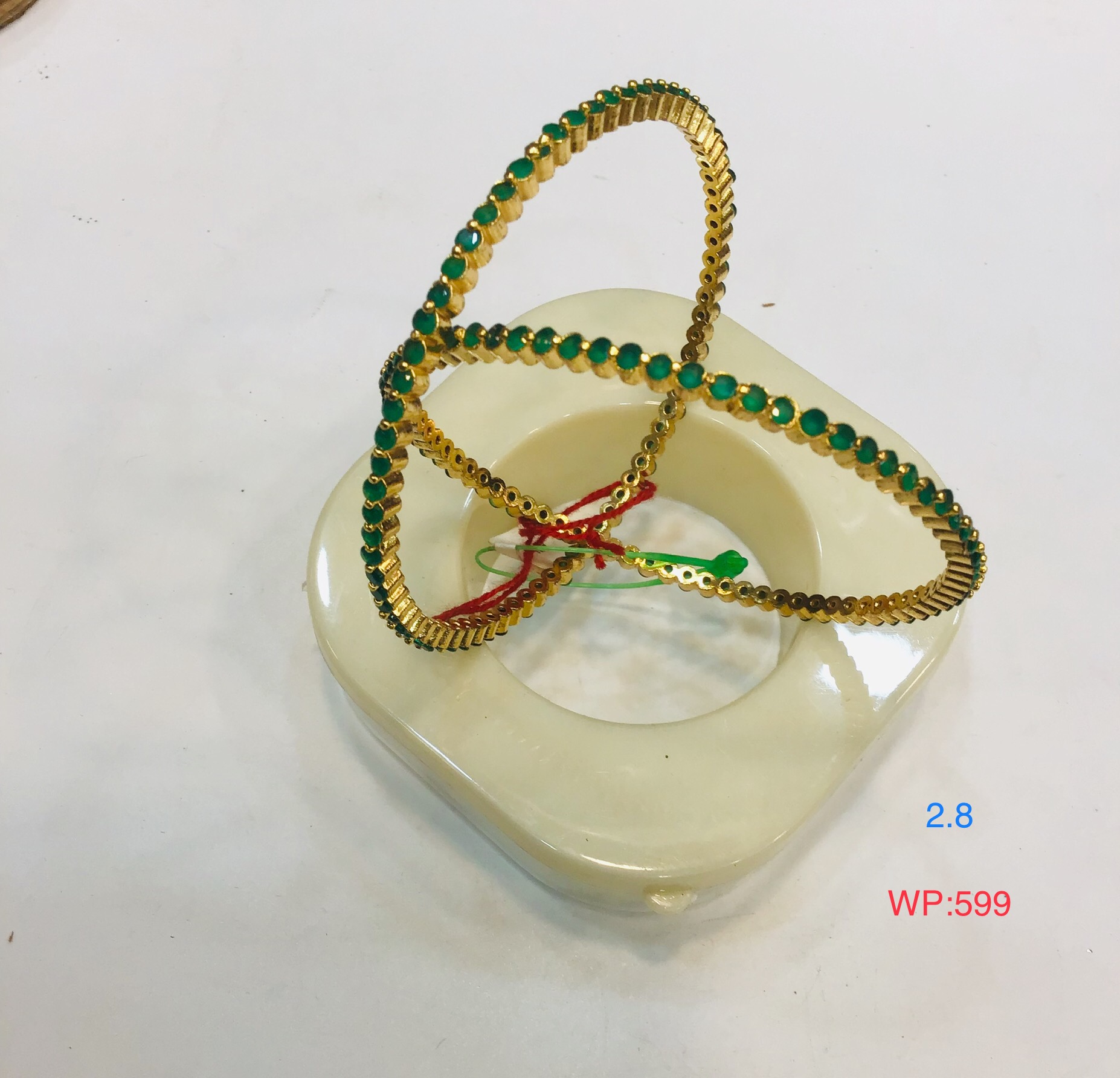  Elegant Green Stone Bangles – Set of 2