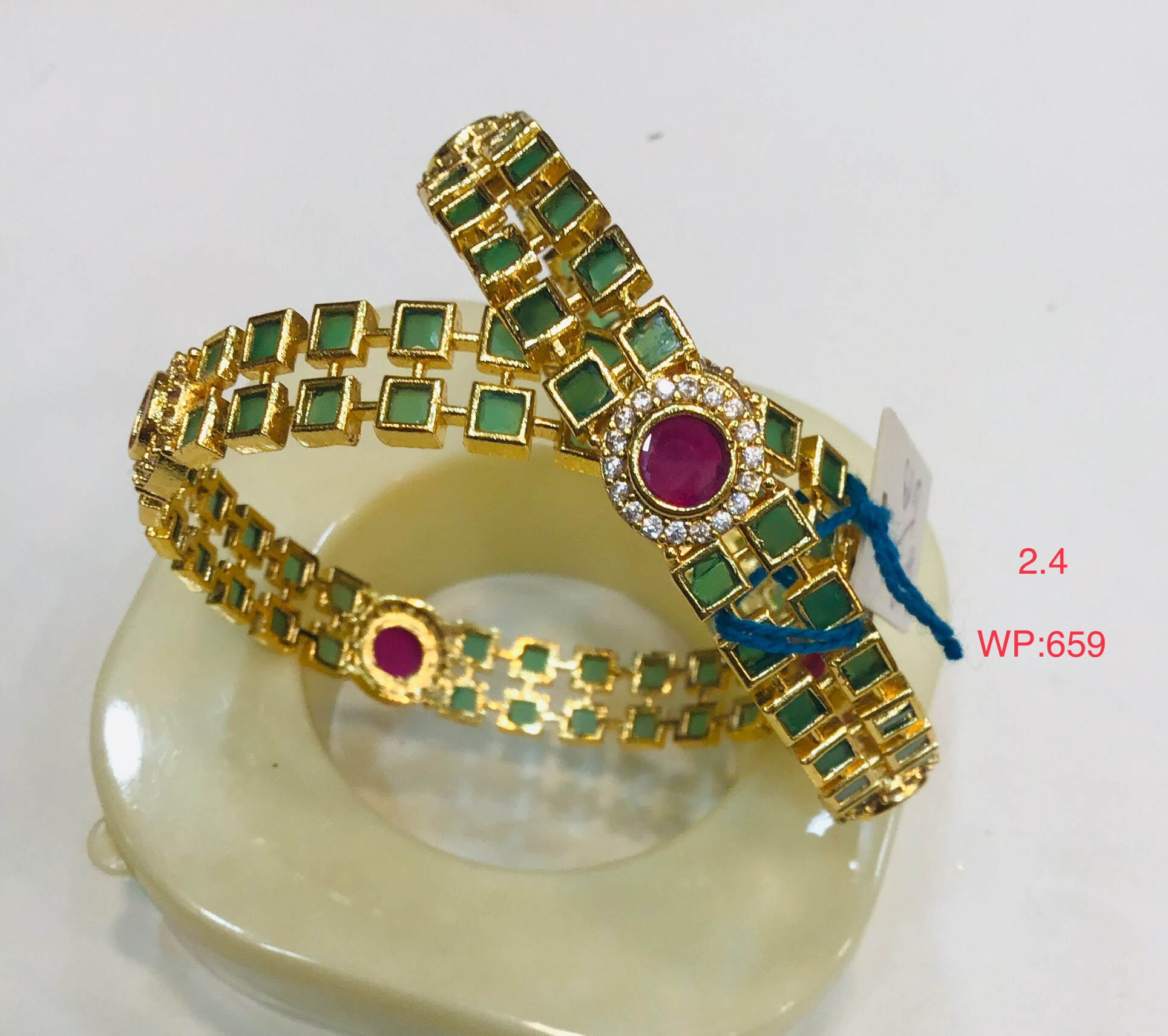  Green square stone bangle pair