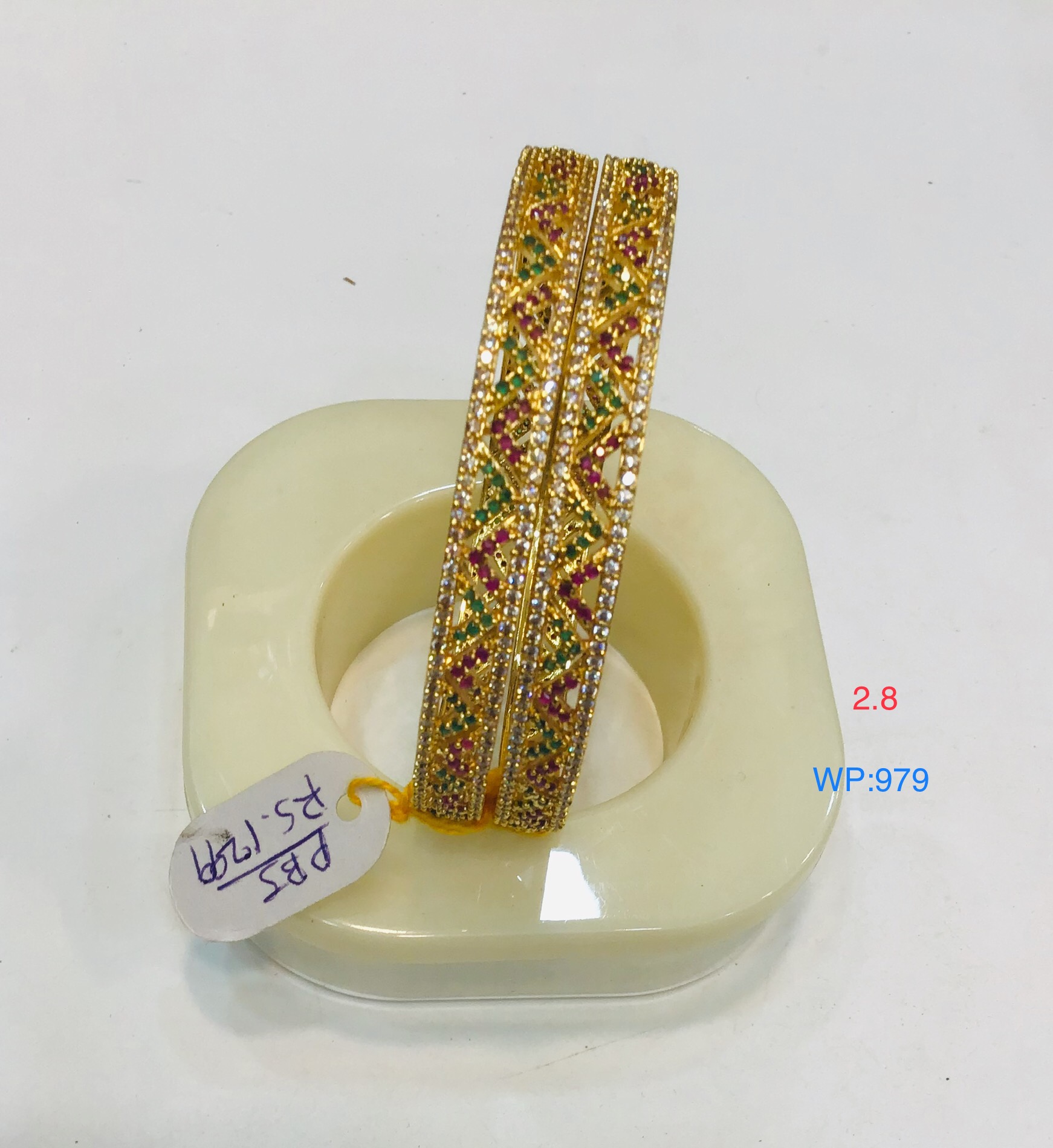 Multicolor Stone-Studded Gold-Plated Bangles – Set of 2 