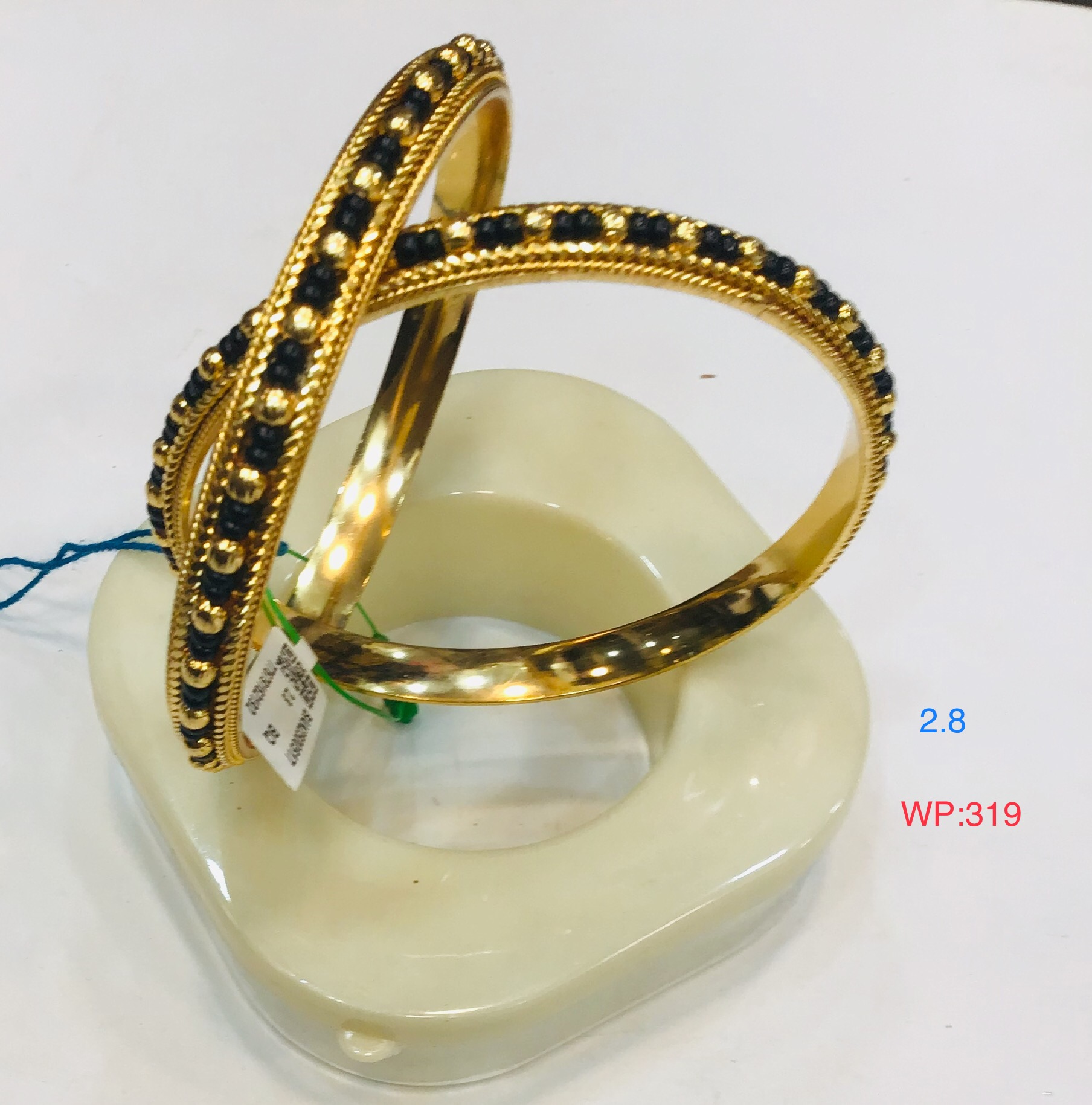 Classic Black Bead Gold-Finish Bangles – Set of 2