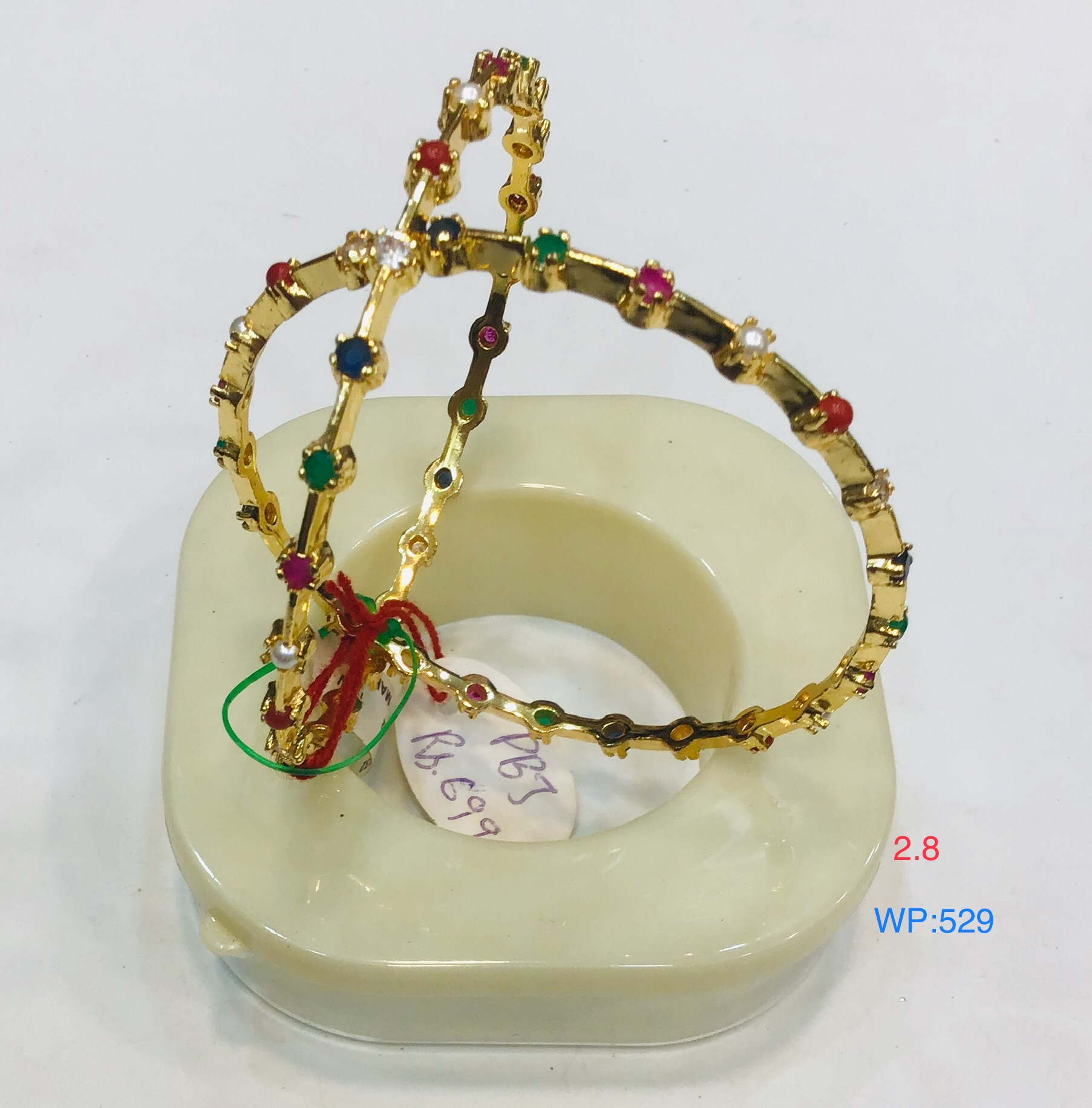 Elegant Gold-Plated Bangles with Multicolor Stones