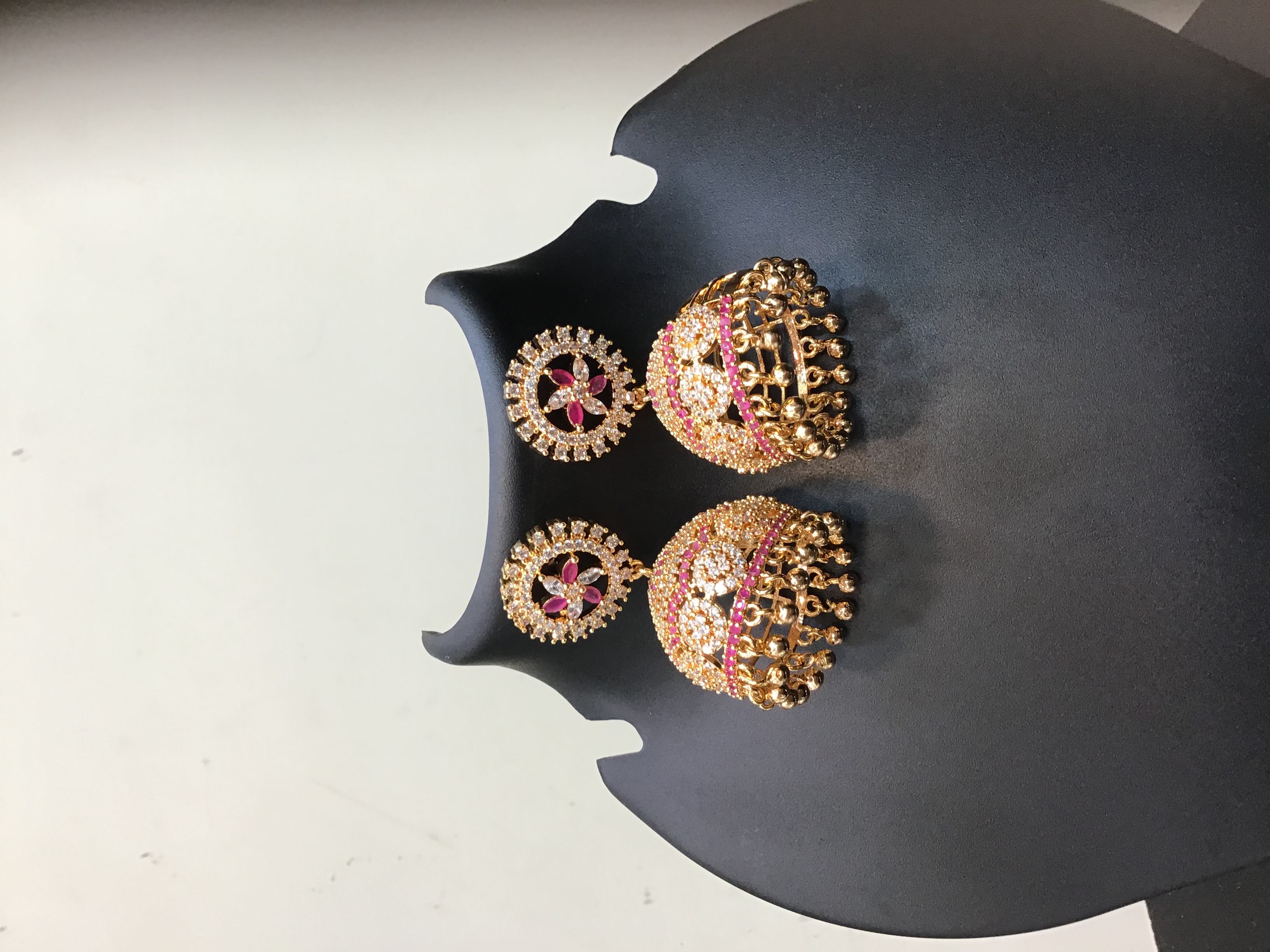 Gold-Plated PINK&GREEN Jhumka Earrings