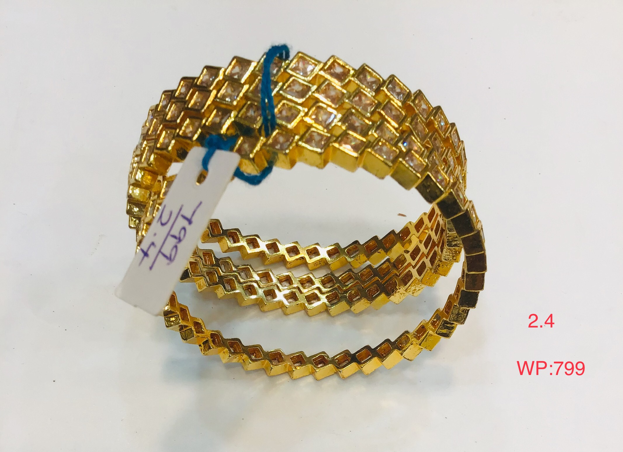 Gold Finish Geometric Pattern Bangles – Set of 4