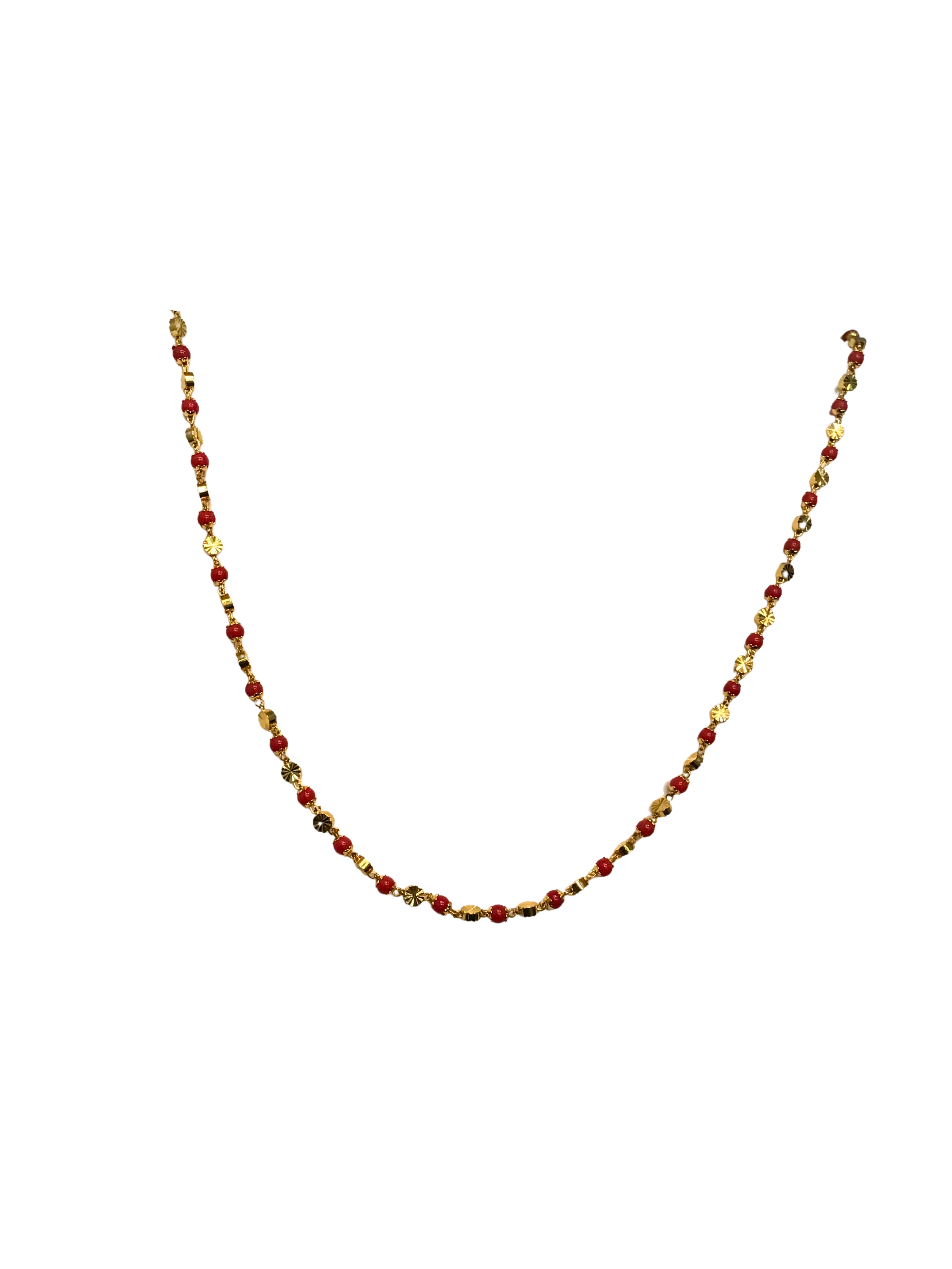 Gold and Red Bead Necklace