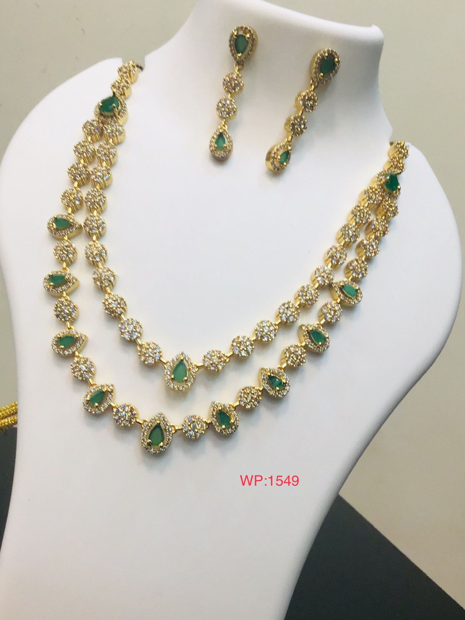 Green Stone Double Layer Necklace Set 